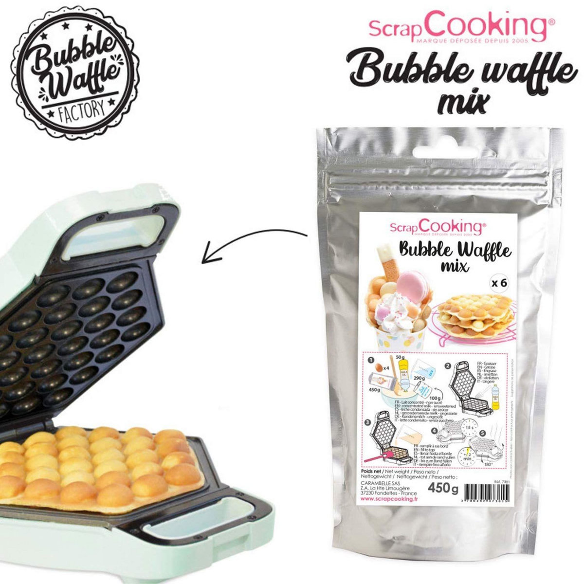 SCRAPCOOKING Machine à Bubble Waffle et préparation pour gaufres 450 g