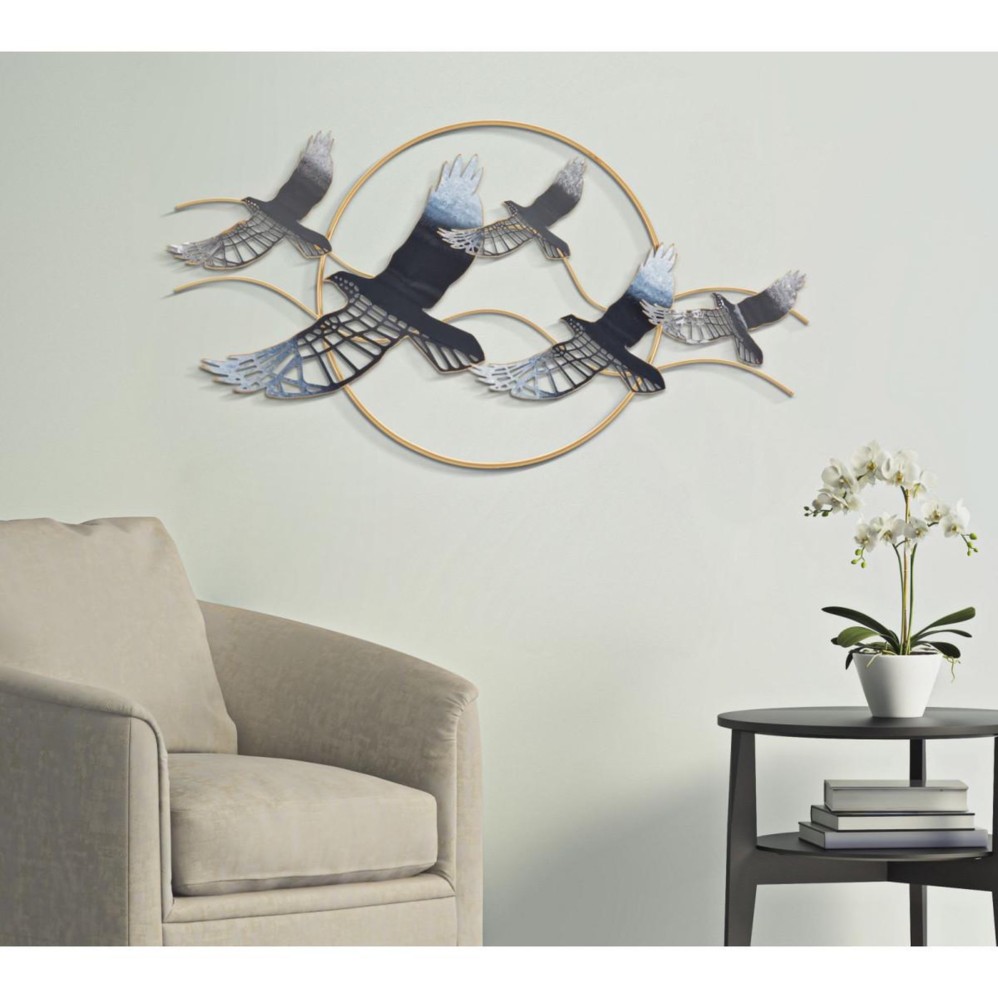 Voir la diapositive 5 : Paris Prix Décoration murale encadrée en métal  oiseaux  91cm multicolore