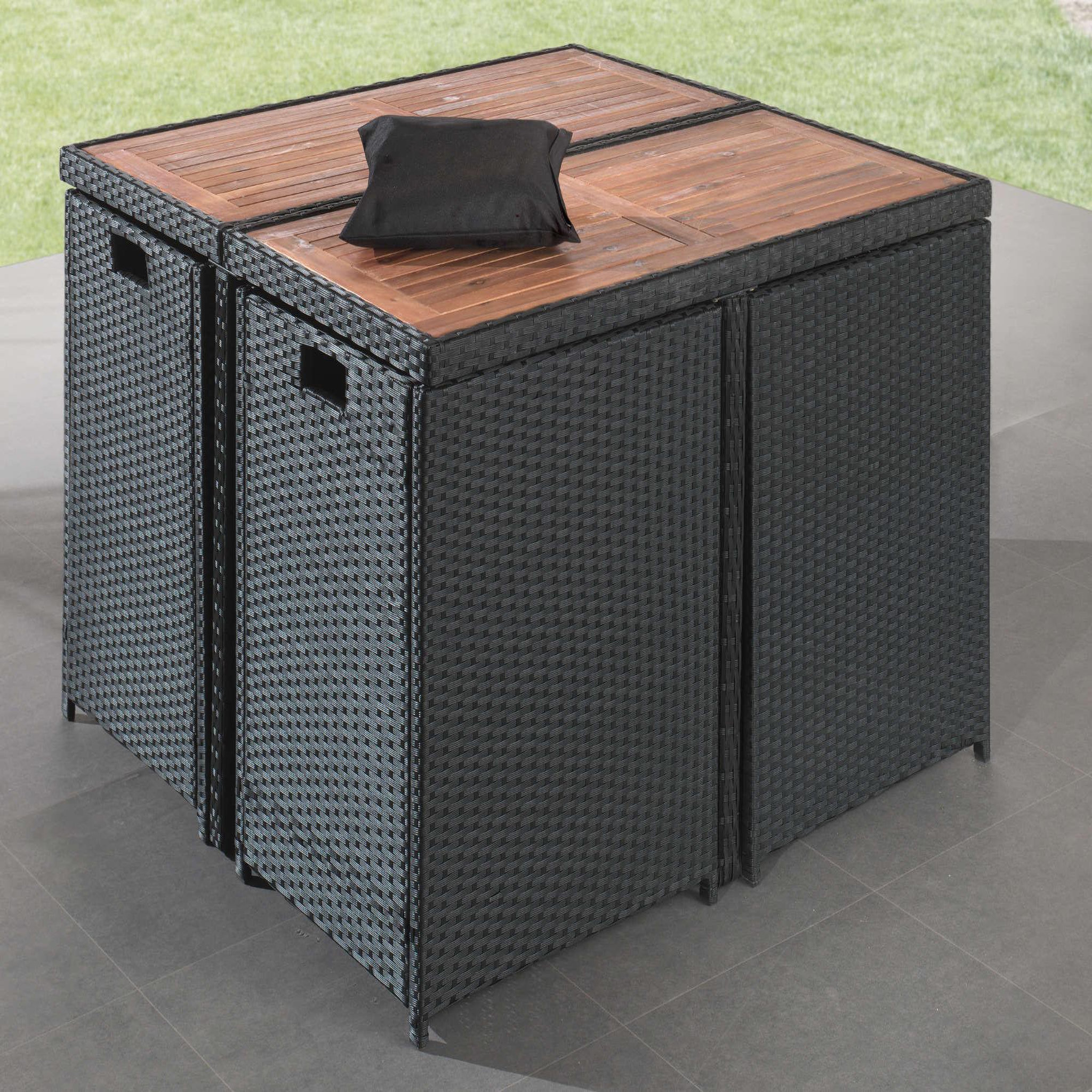 Voir la diapositive 4 : BEST MOBILIER Cuba - salon de jardin encastrable 8 places - en résine tressée - noir avec coussins gris + housse de protection