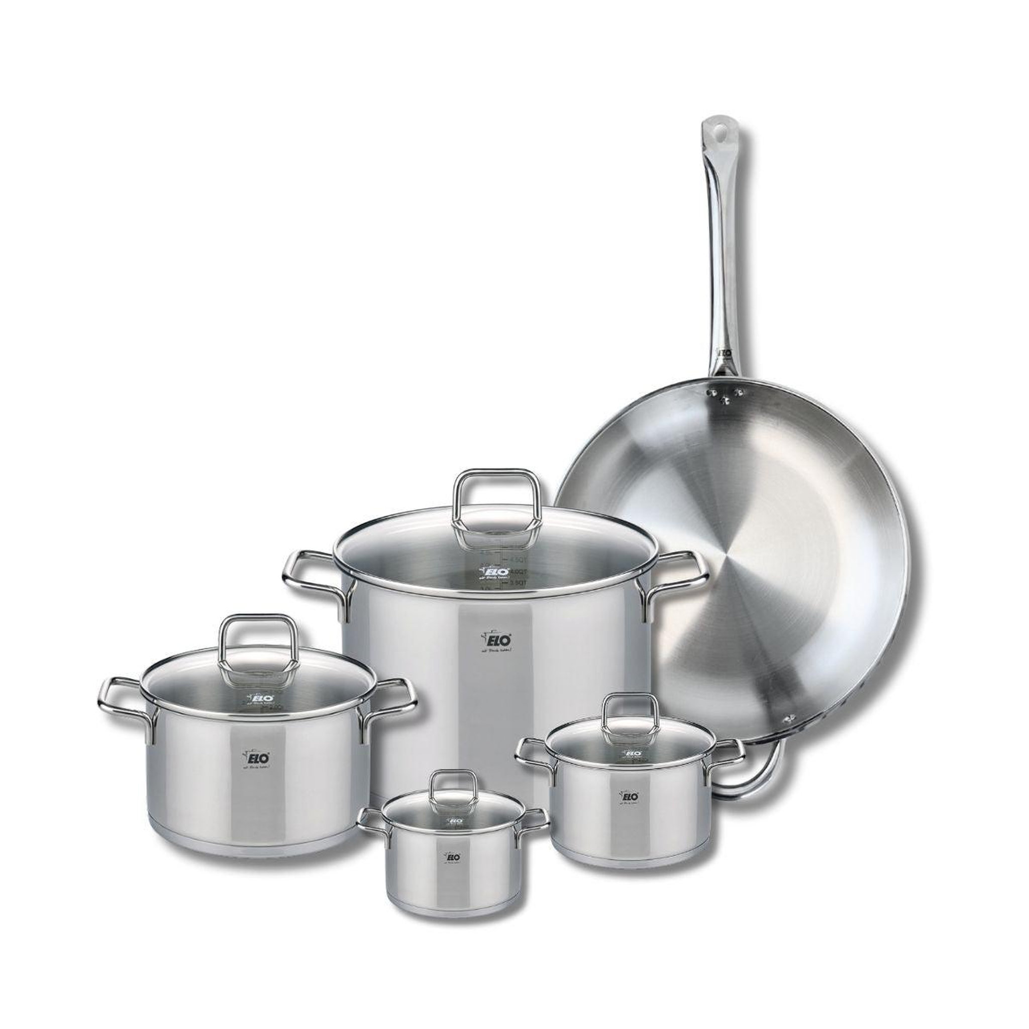 ELO Set de 1 poêle de cuisson 32 cm et 4 faitouts 12, 14, 20 et 26 cm elo profi citrin