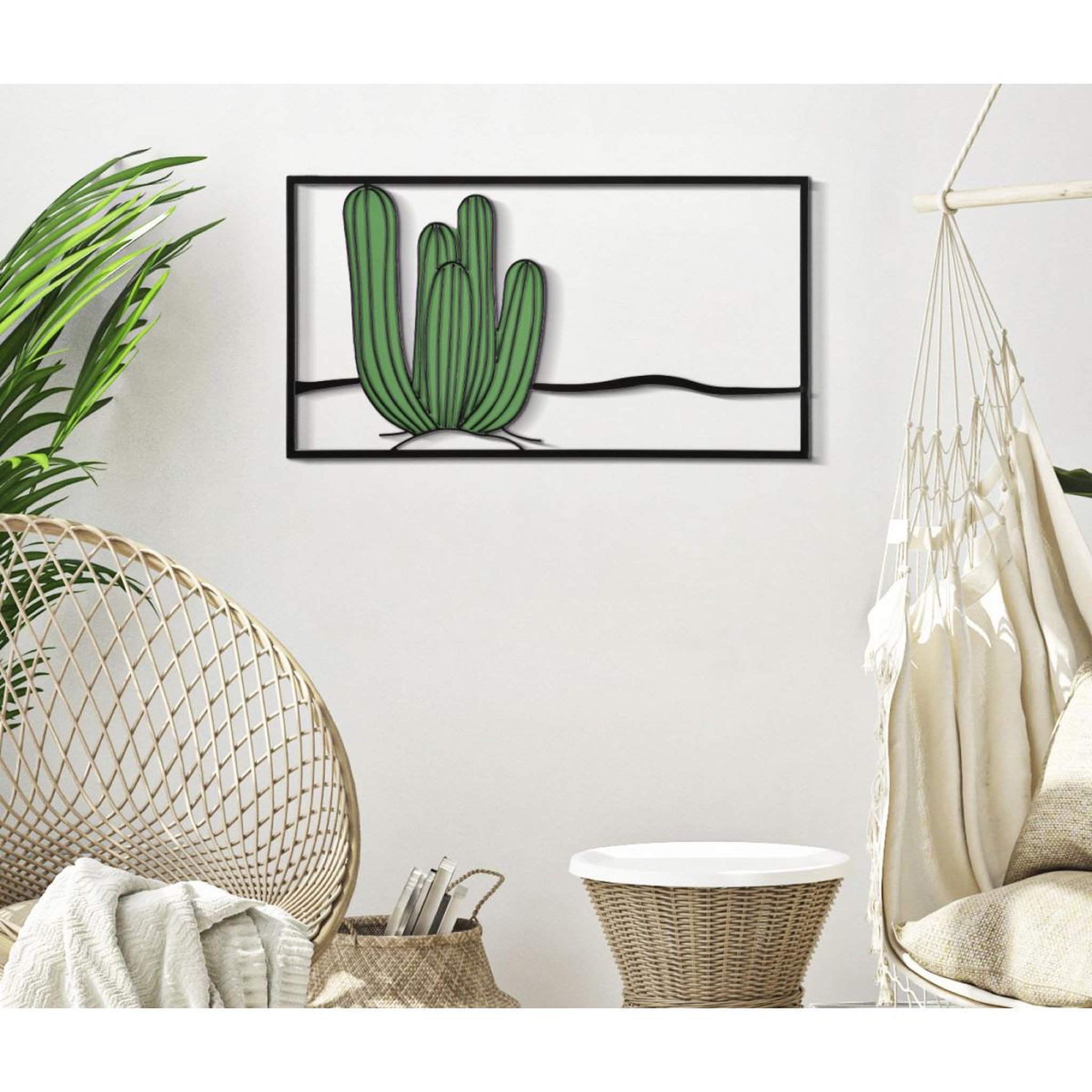 Voir la diapositive 5 : Paris Prix Décoration murale encadrée en métal  cactus  60cm vert & noir