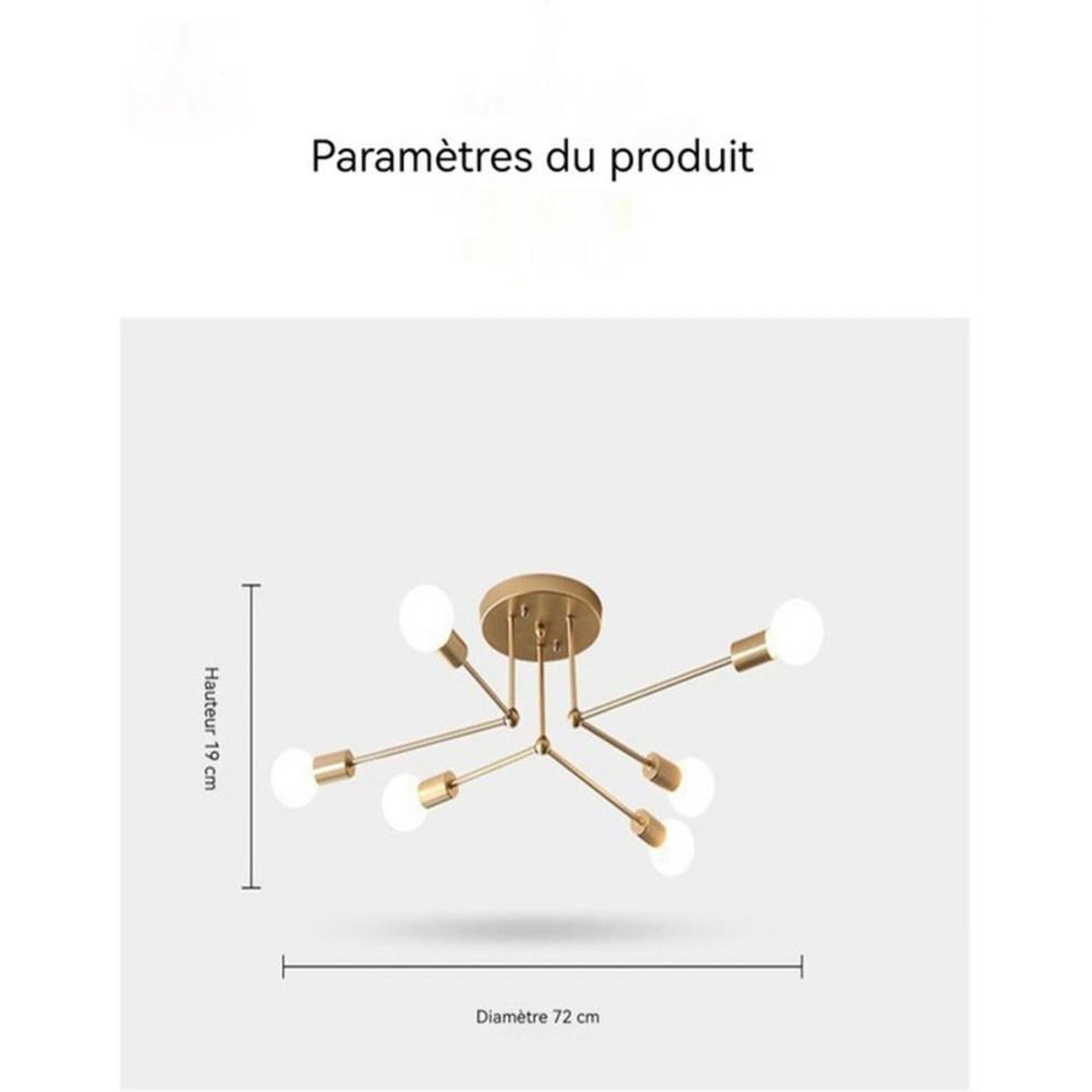 Voir la diapositive 6 : Lustre suspension style nordique moderne 6 lampes à finition dorée, verre transparent, ampoules LED E27