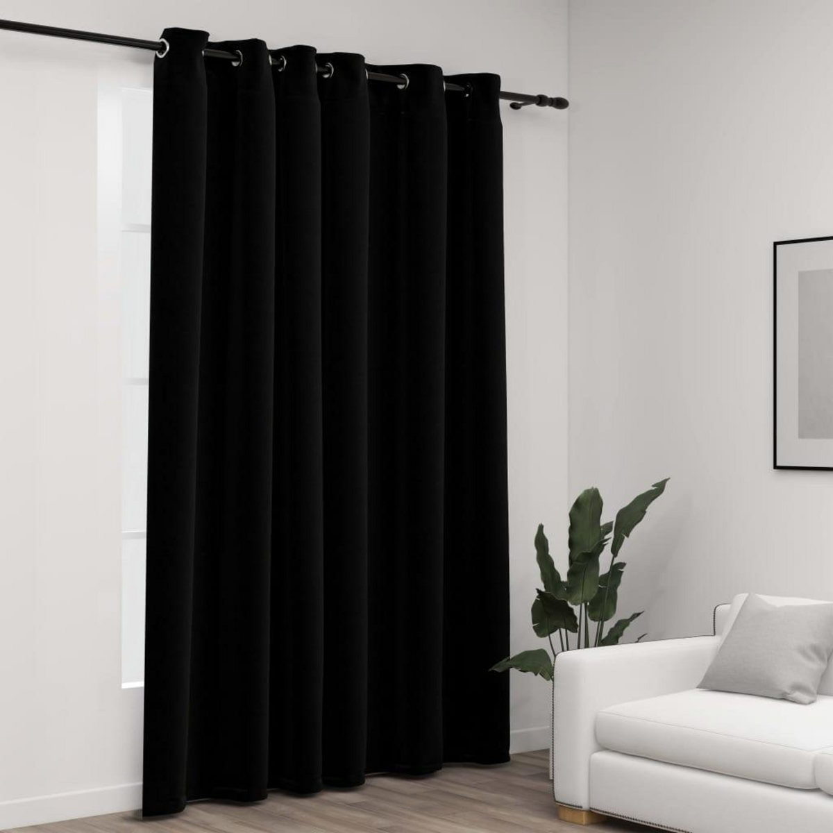 VIDAXL Rideau occultant Aspect de lin avec œillets Noir 290x245 cm