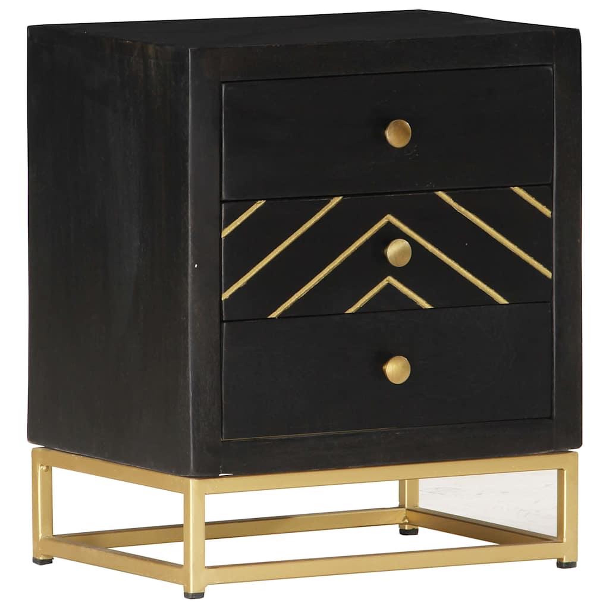 VIDAXL Table de chevet noir et dore 40x30x50cm bois de manguier massif
