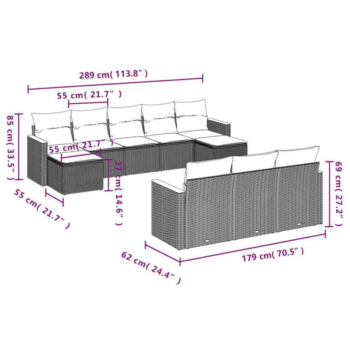 VIDAXL Salon de jardin 10 pcs avec coussins noir resine tressee