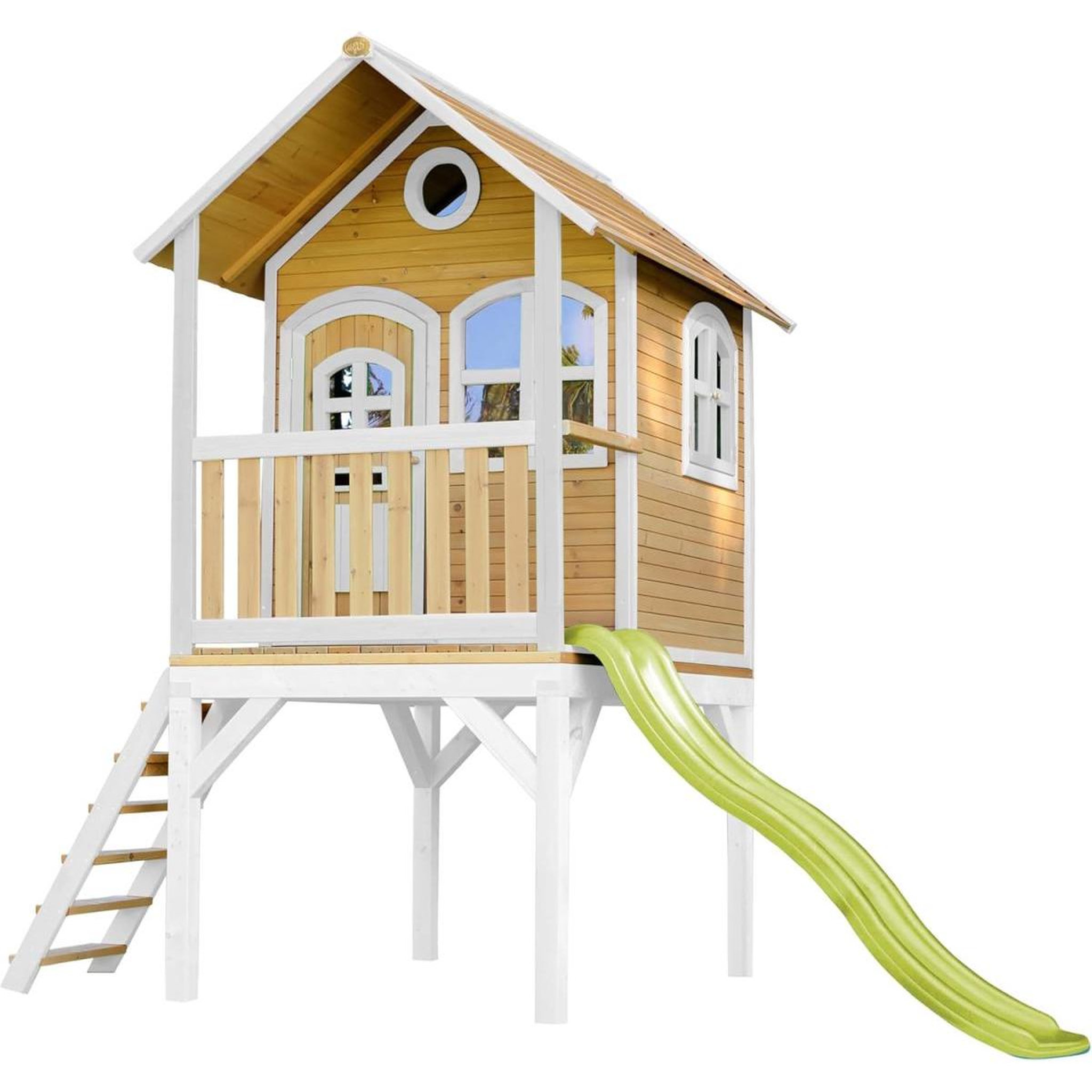 Axi House Maisonnette Laura marron-blanc toboggan vert citron
