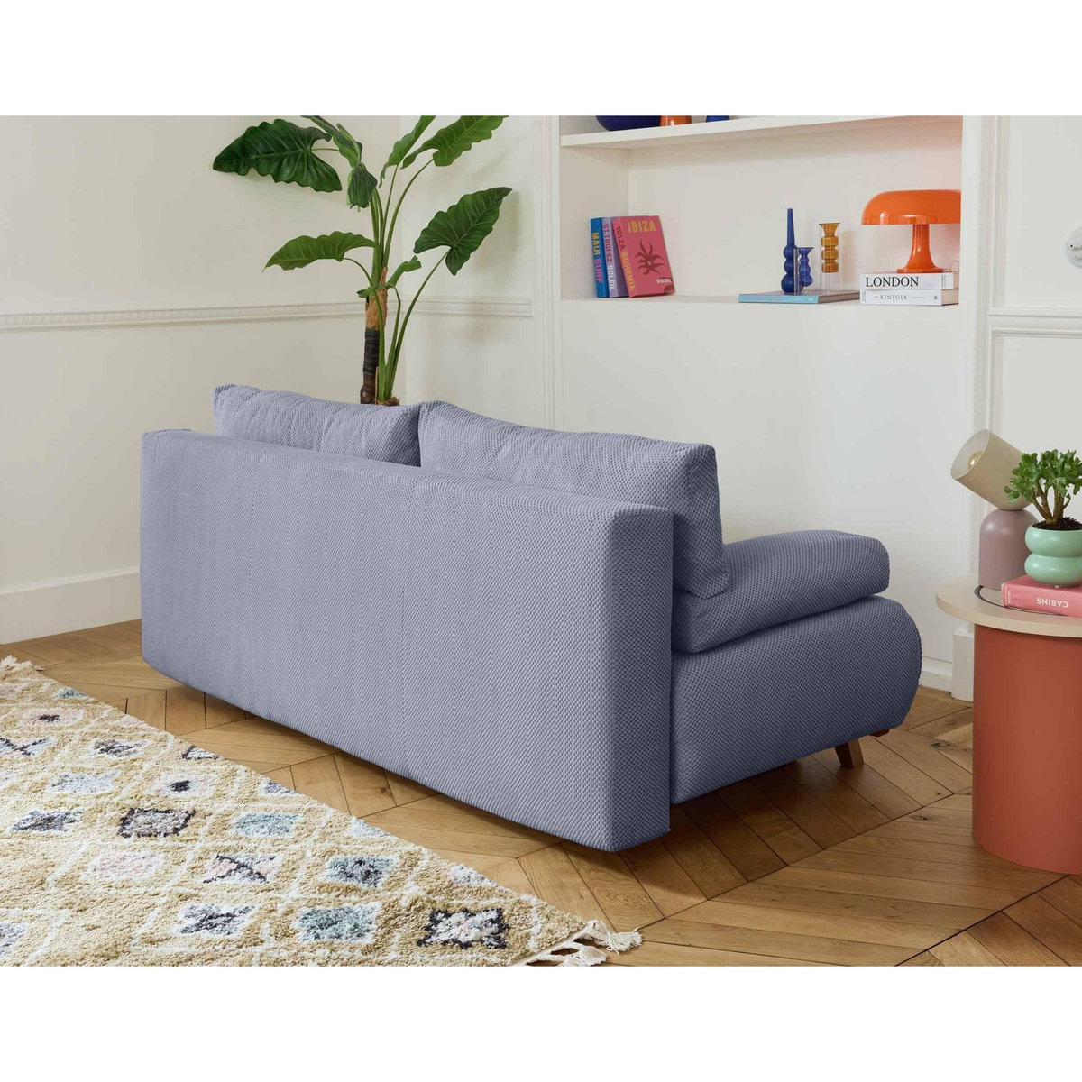 BEST MOBILIER Cristal - canapé 3 places - convertible avec coffre et pouf - en velours texturé