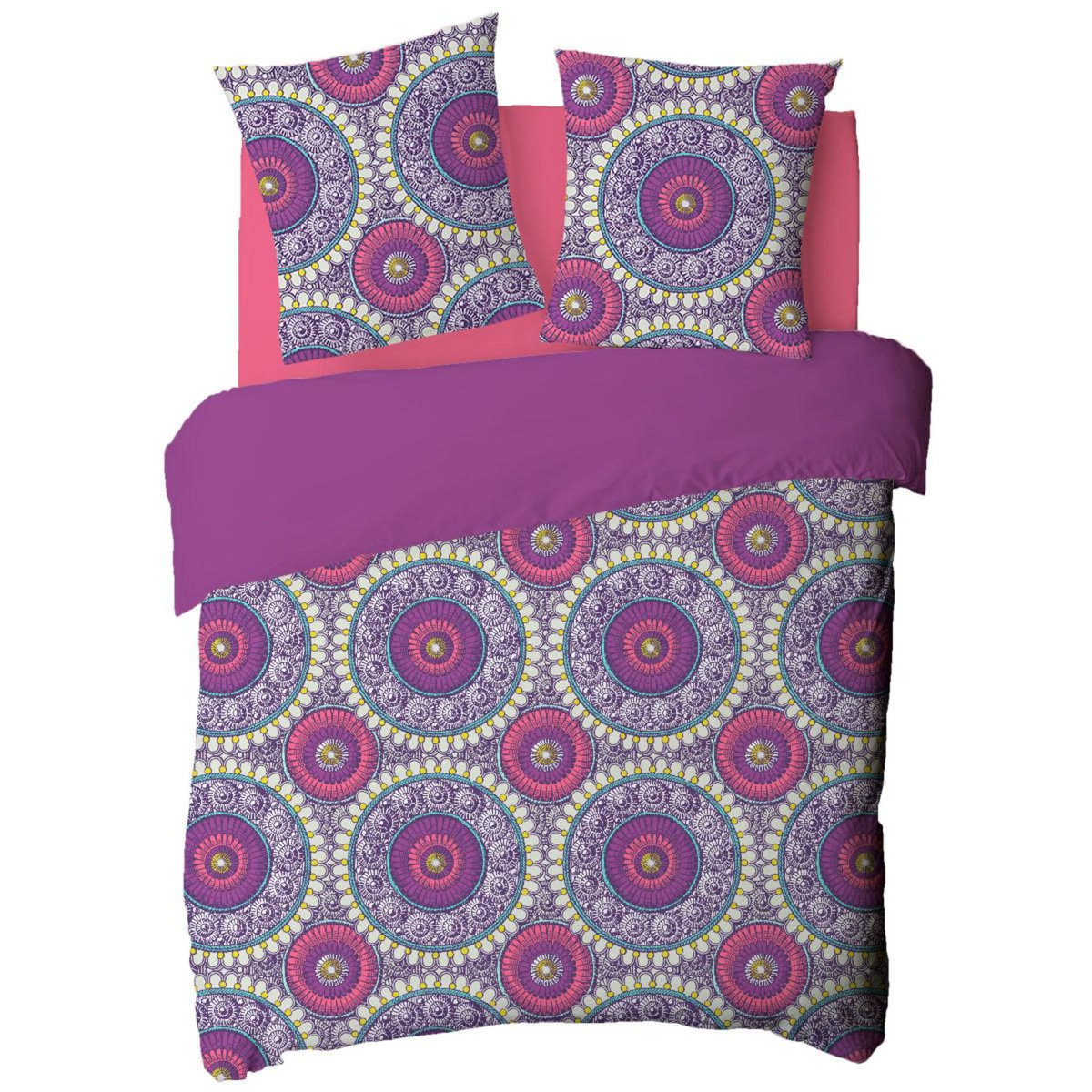 FUTURE HOME Parure de lit 2 personnes rosaces en satin 78 fils 260x240cm