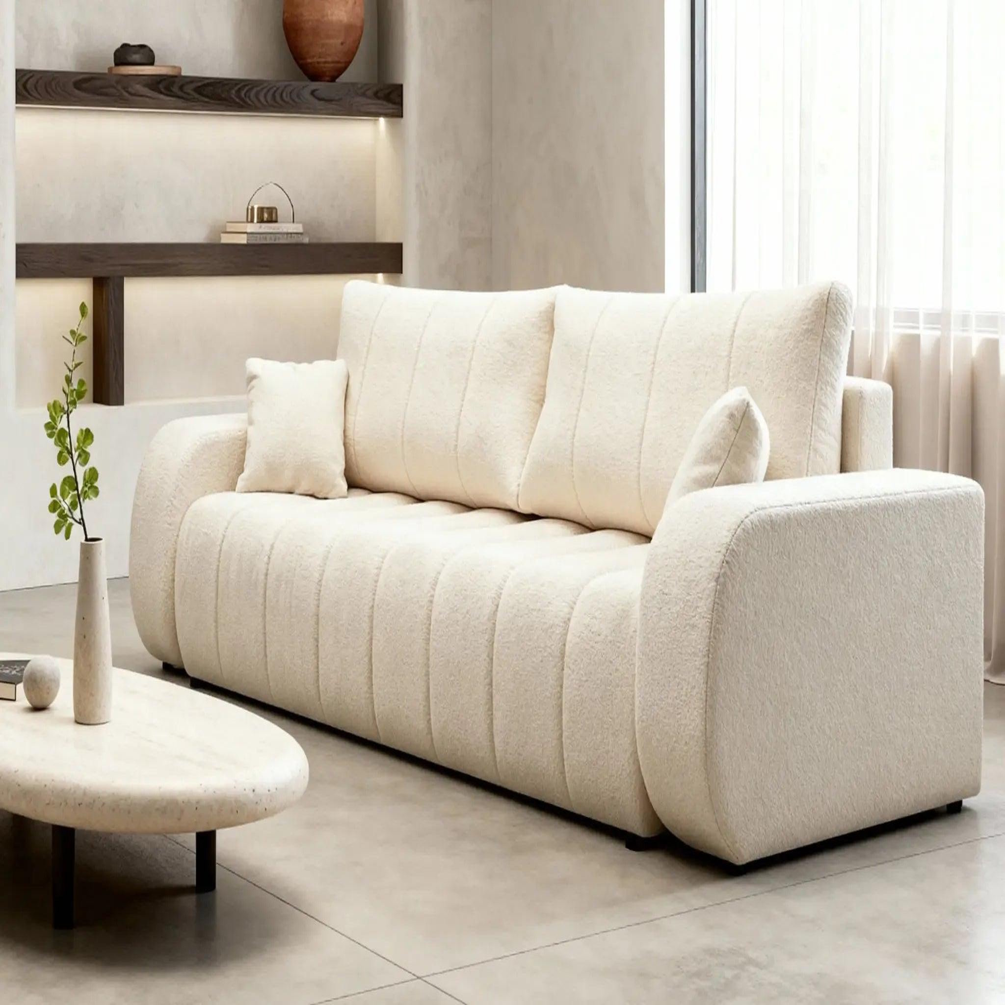Voir la diapositive 4 : CASANOVA PARIS Celeste - canapé droit convertible tissu bouclette 3 places