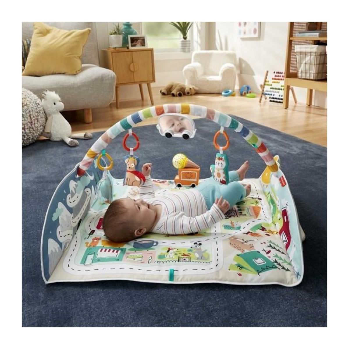 FISHER PRICE Fisher-Price Tapis d'éveil Évolutif Extra-large, Musique, Lumieres et Jouets Amovibles, des la Naissance, GRV42