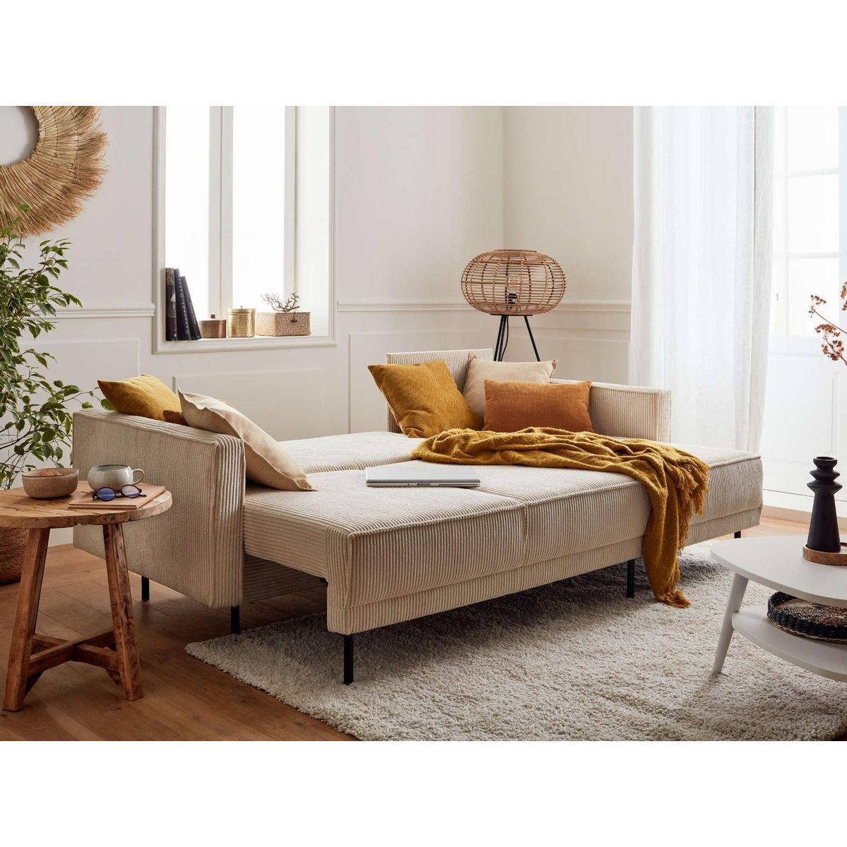 LISA DESIGN Charlie - canapé d'angle réversible - 4 places - convertible avec coffre - en velours côtelé