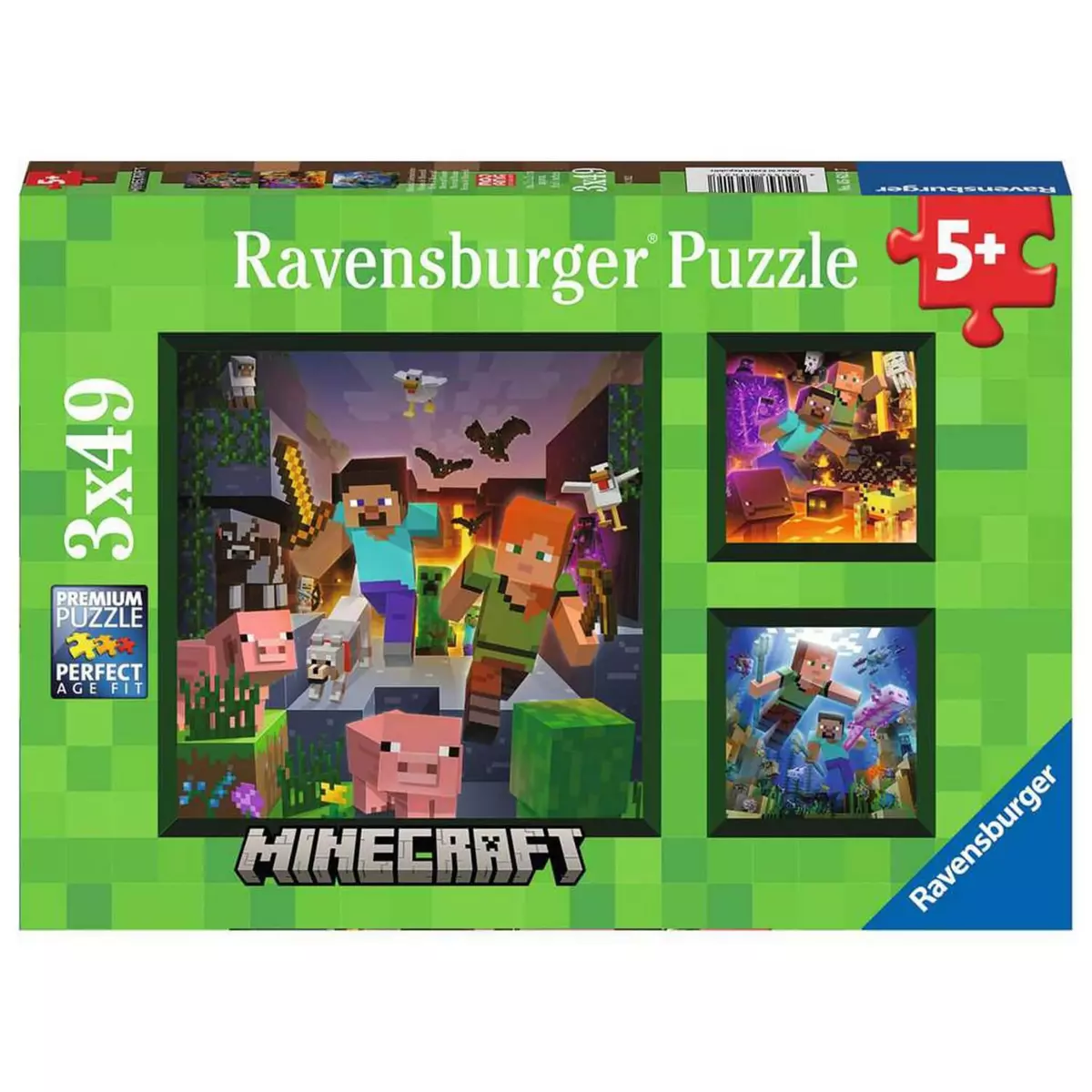 RAVENSBURGER Puzzles 3 x 49 pièces : Biomes de Minecraft