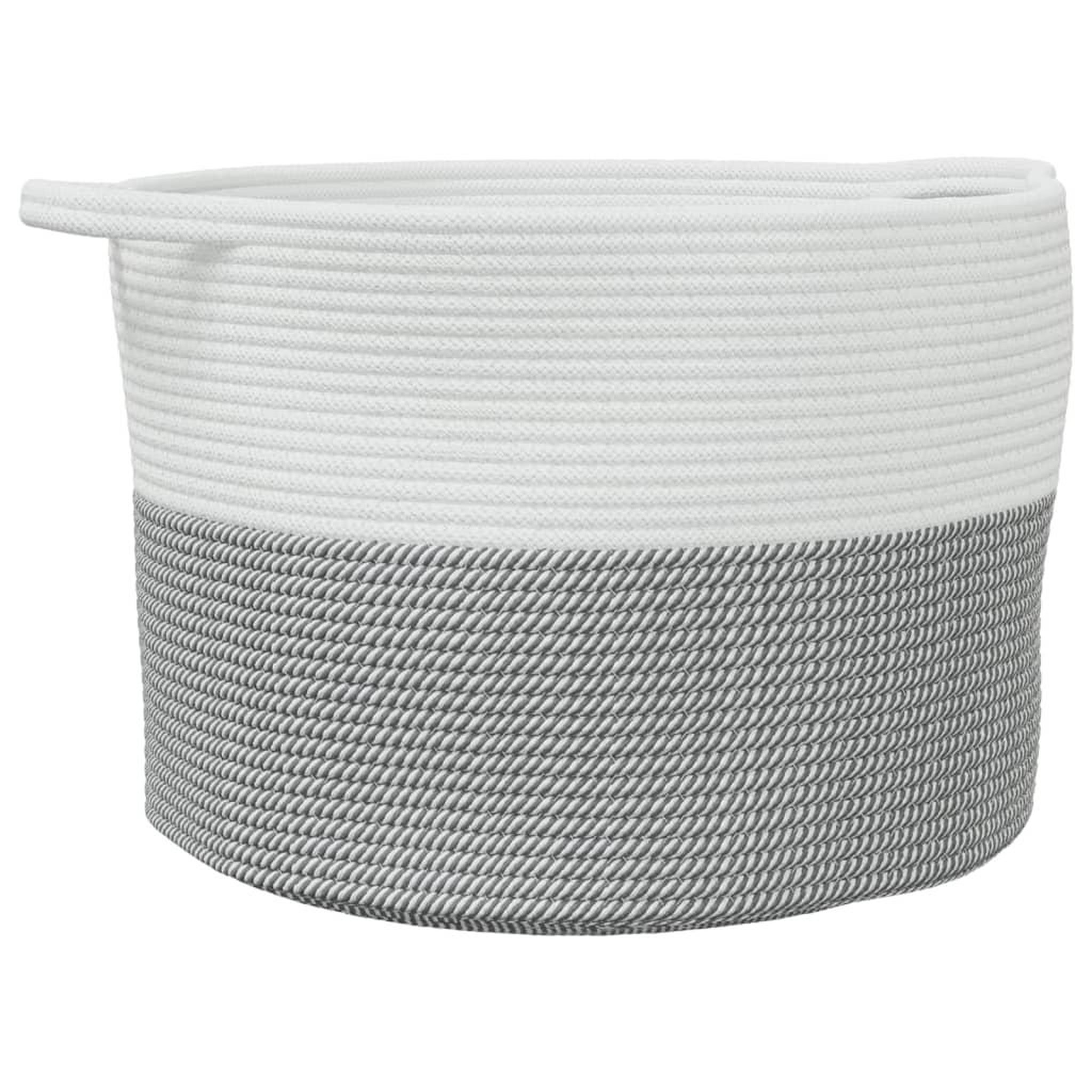 Voir la diapositive 2 : VIDAXL Panier a linge gris et blanc Ø55x36 cm coton