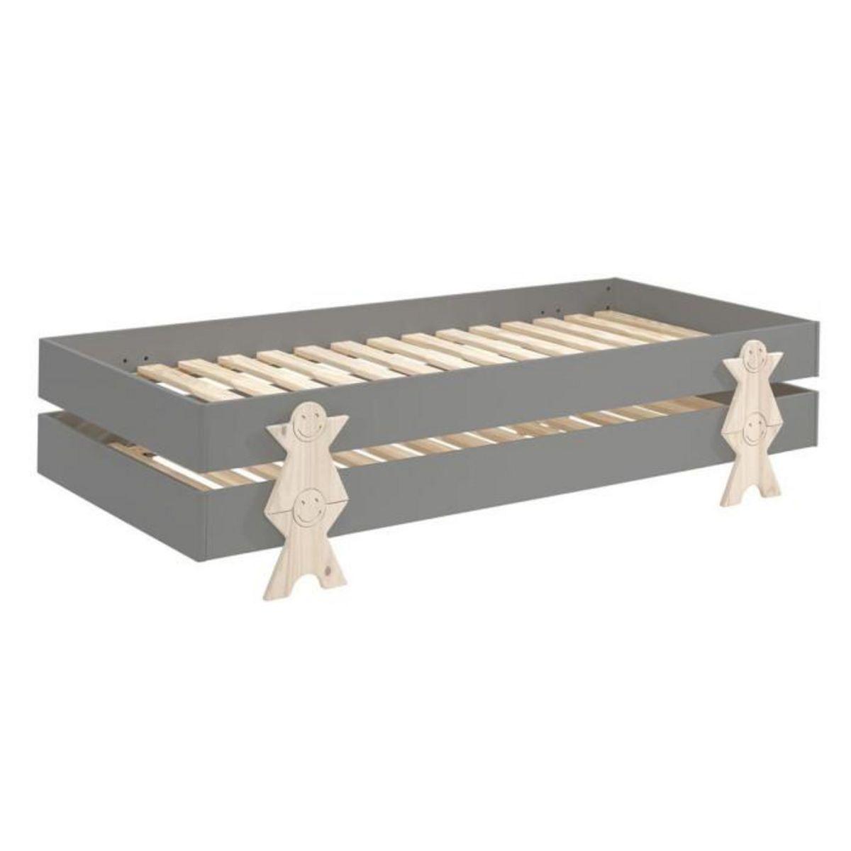 Paris Prix Lit Enfant en Bois  Modulo Smiley III  90x200cm Gris