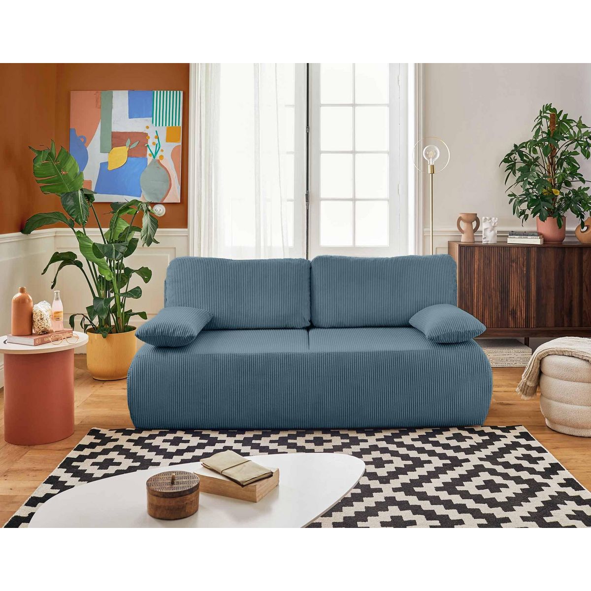 BEST MOBILIER Loutro - canapé 3 places - convertible avec coffre - en velours côtelé