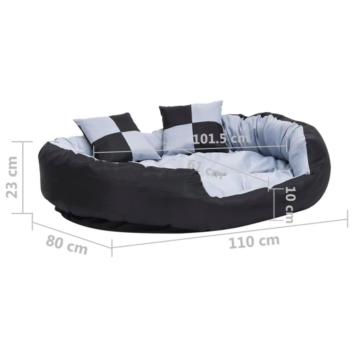 VIDAXL Coussin reversible lavable pour chien Gris et noir 110x80x23 cm