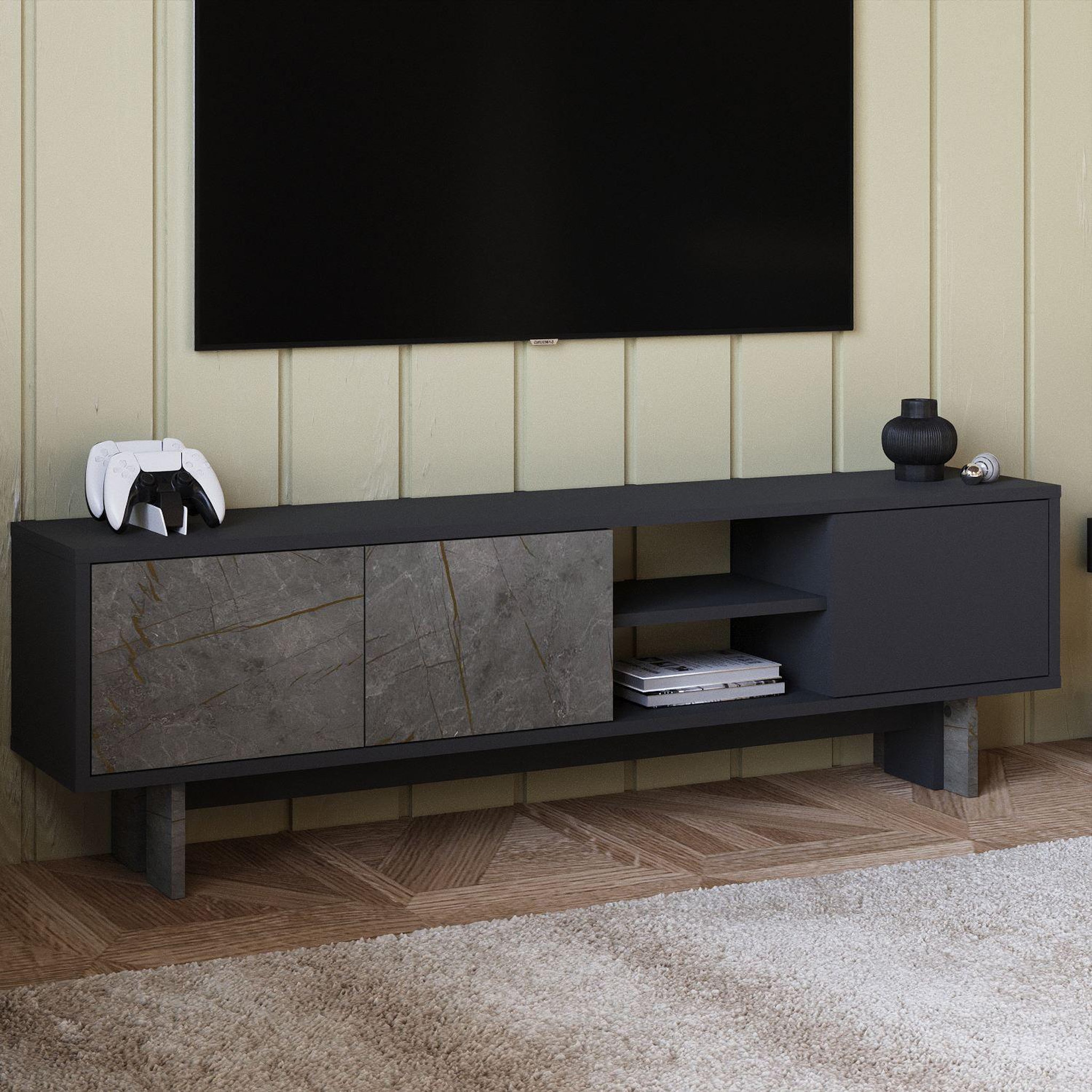 Voir la diapositive 3 : Habitat et Jardin Meuble tv en bois  ravello  - 150 x 30 x 45 cm - gris anthracite