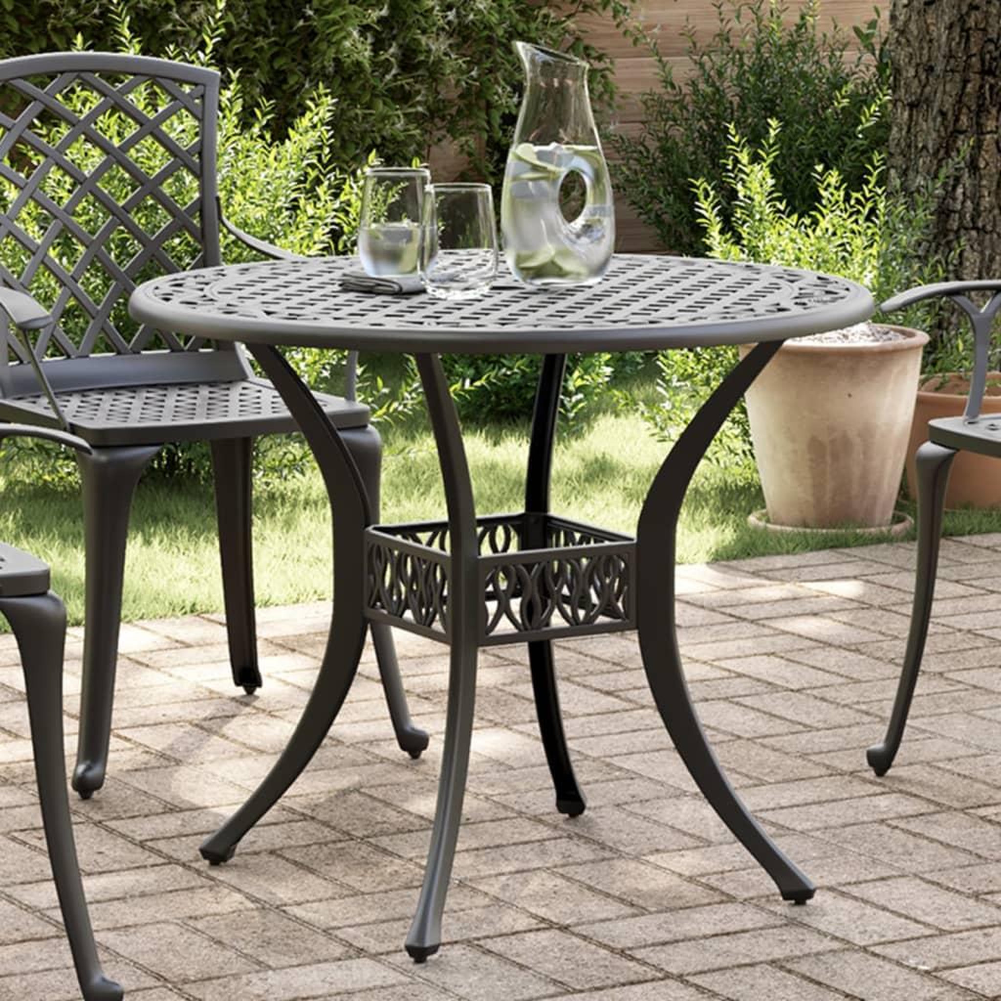 VIDAXL Table de jardin noir Ø90x75 cm aluminium coule