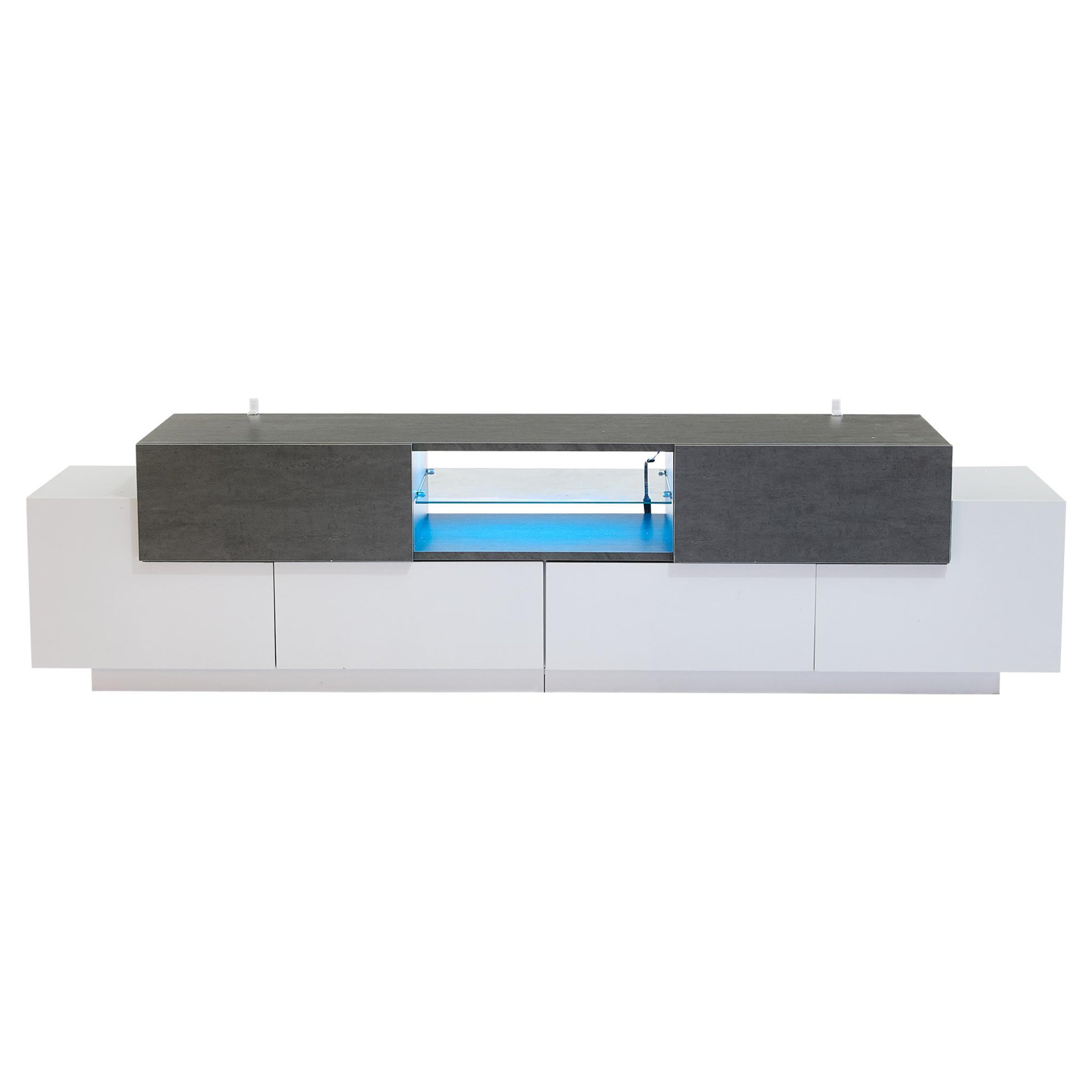MERAX Meuble tv blanc+noir 180cm led panneaux de particules