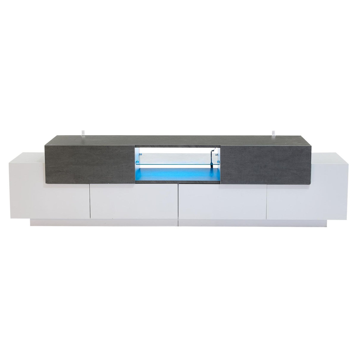 MERAX Meuble tv blanc+noir 180cm led panneaux de particules
