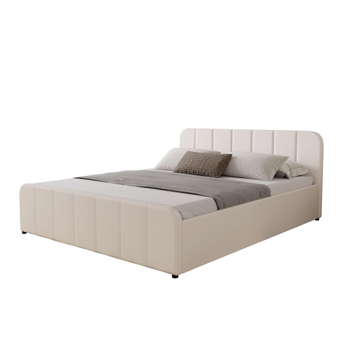 CONCEPT USINE Lit avec coffre de rangement 160x200cm en velours beige TAMPA