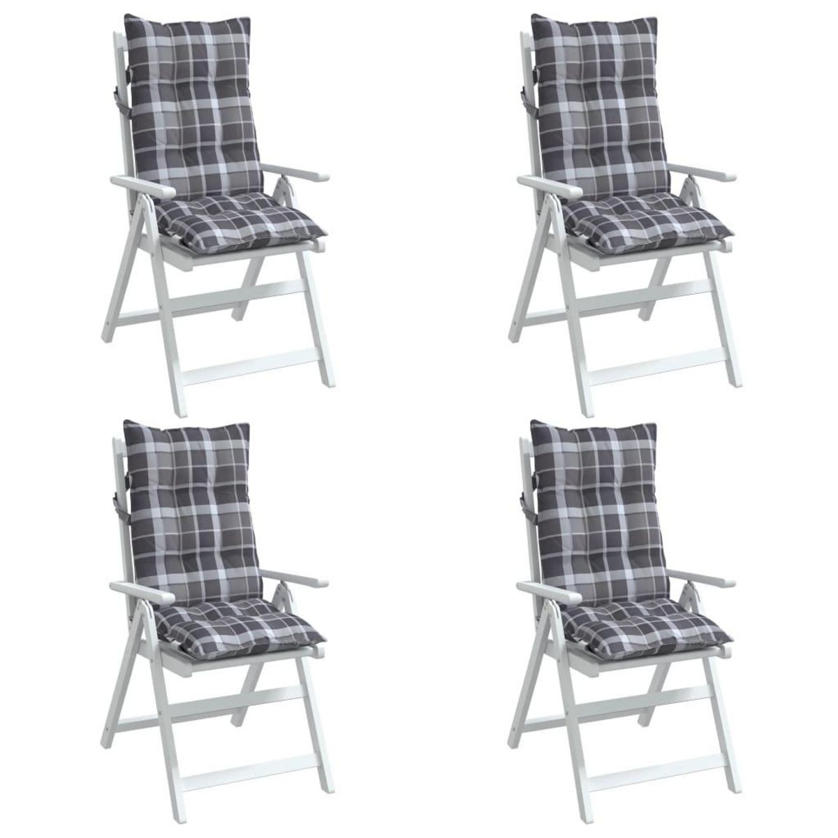 VIDAXL Coussins de chaise a dossier haut lot de 4 motif carreaux gris