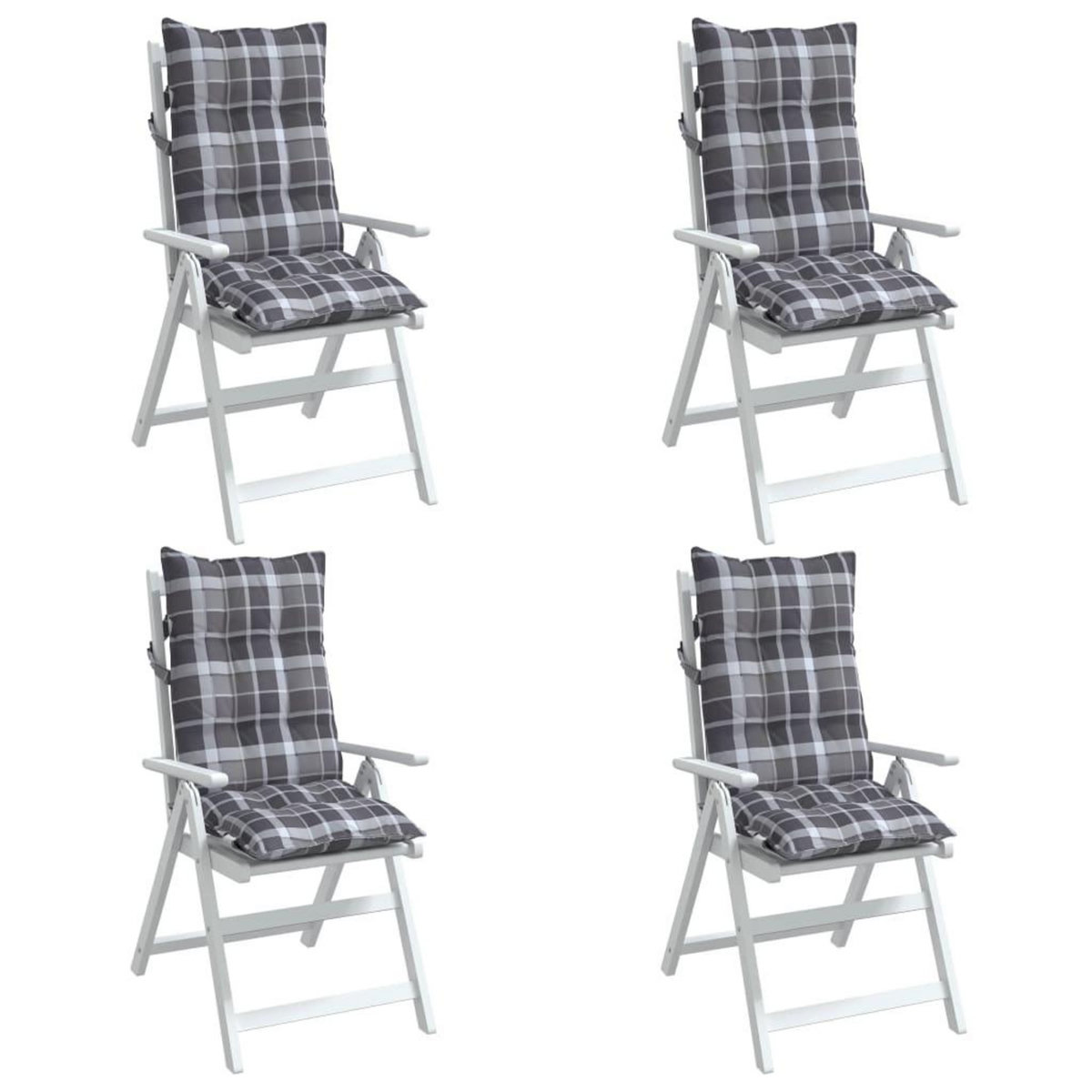 VIDAXL Coussins de chaise a dossier haut lot de 4 motif carreaux gris