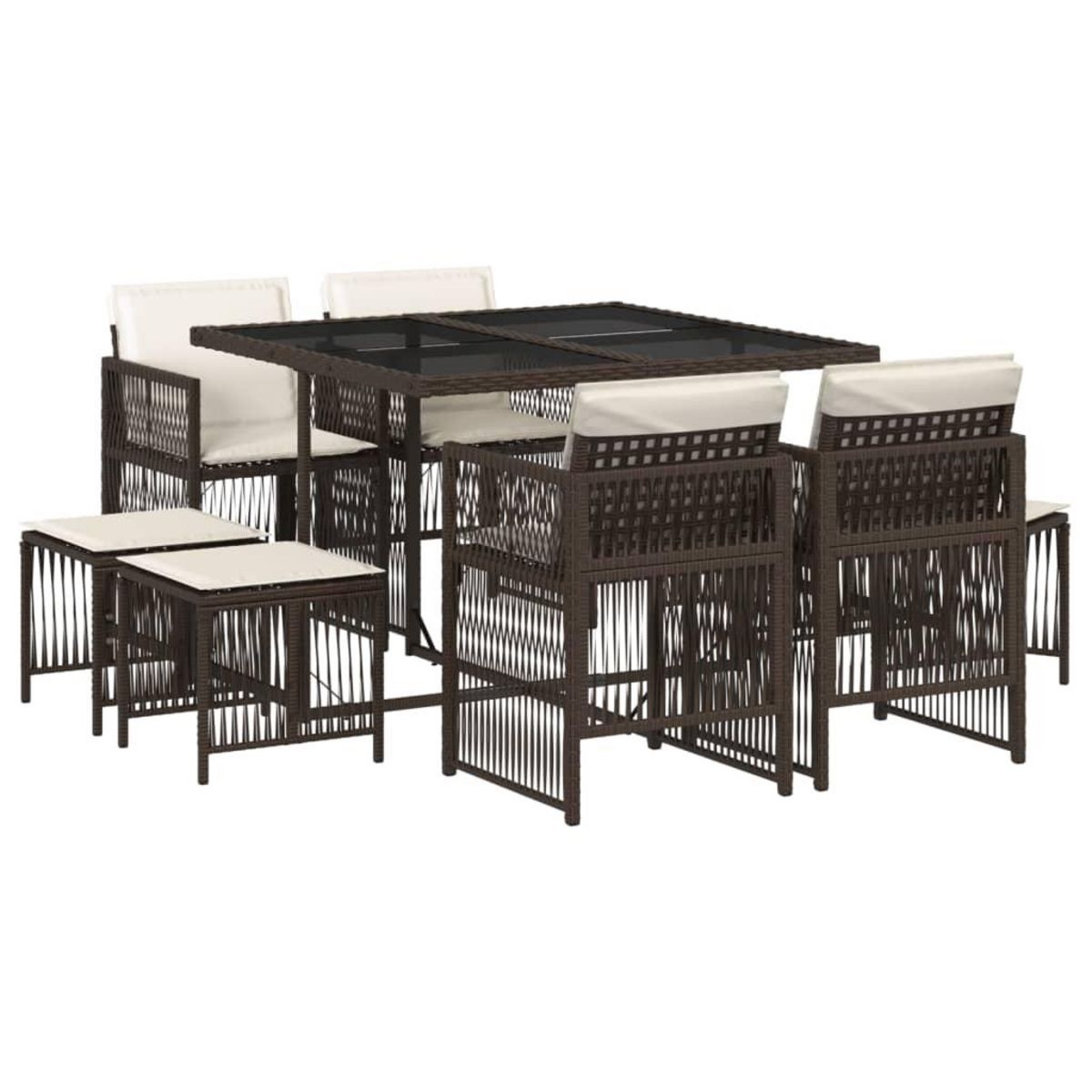 VIDAXL Ensemble a manger de jardin et coussins 9 pcs marron poly rotin