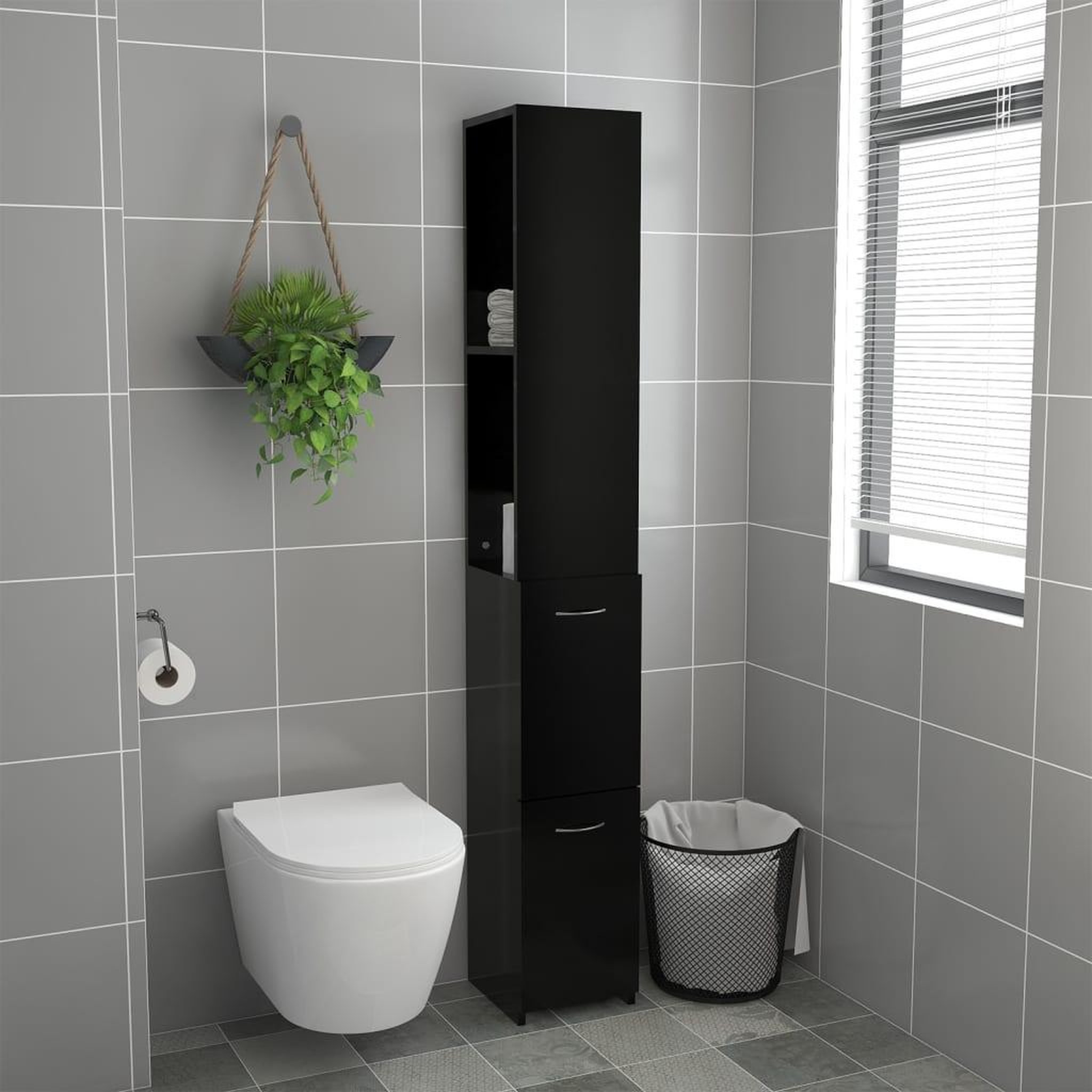 Voir la diapositive 3 : VIDAXL Armoire de salle de bain noir 25x26,5x170 cm bois d'ingenierie