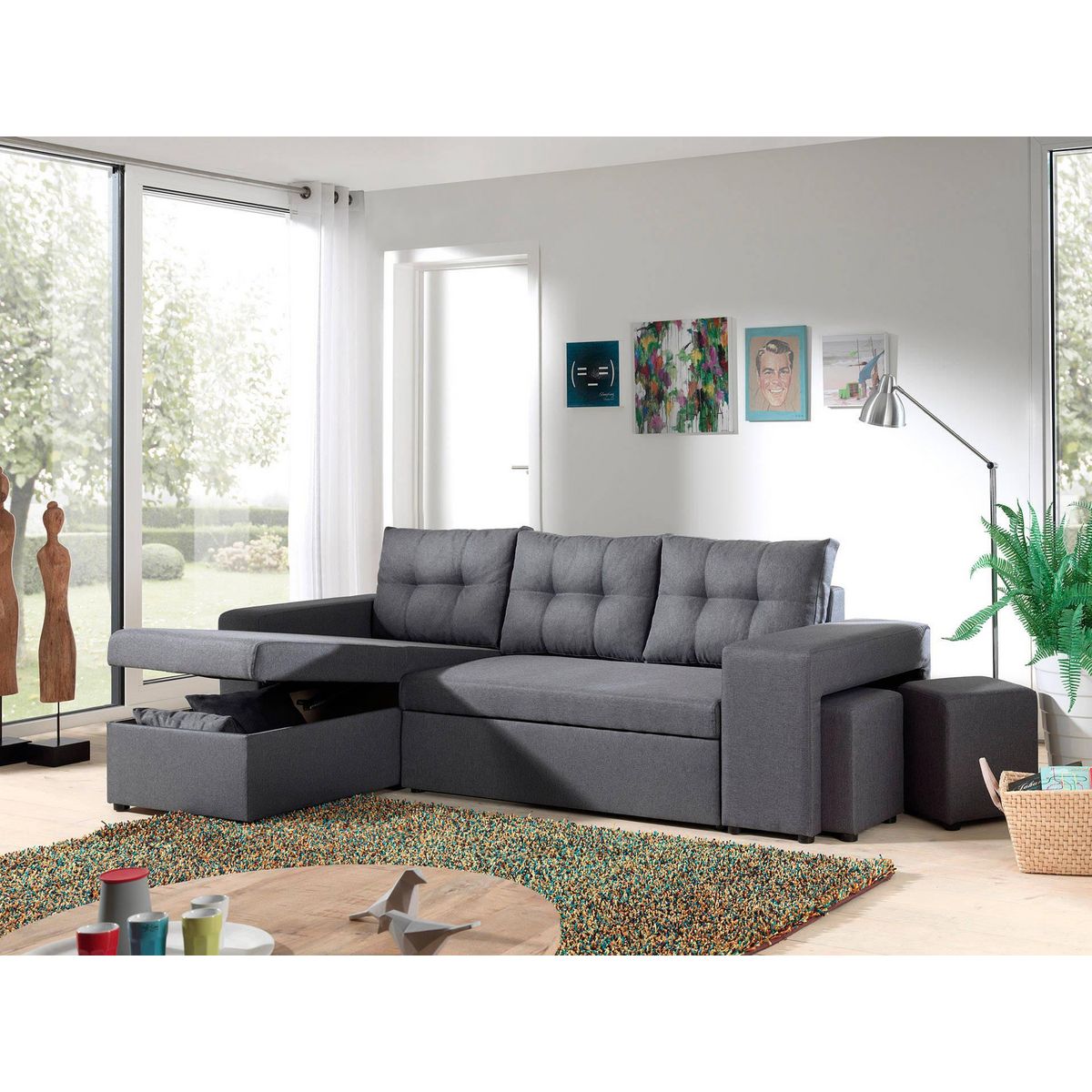 BEST MOBILIER California - canapé d'angle réversible et convertible avec coffre de rangement - gris - gris