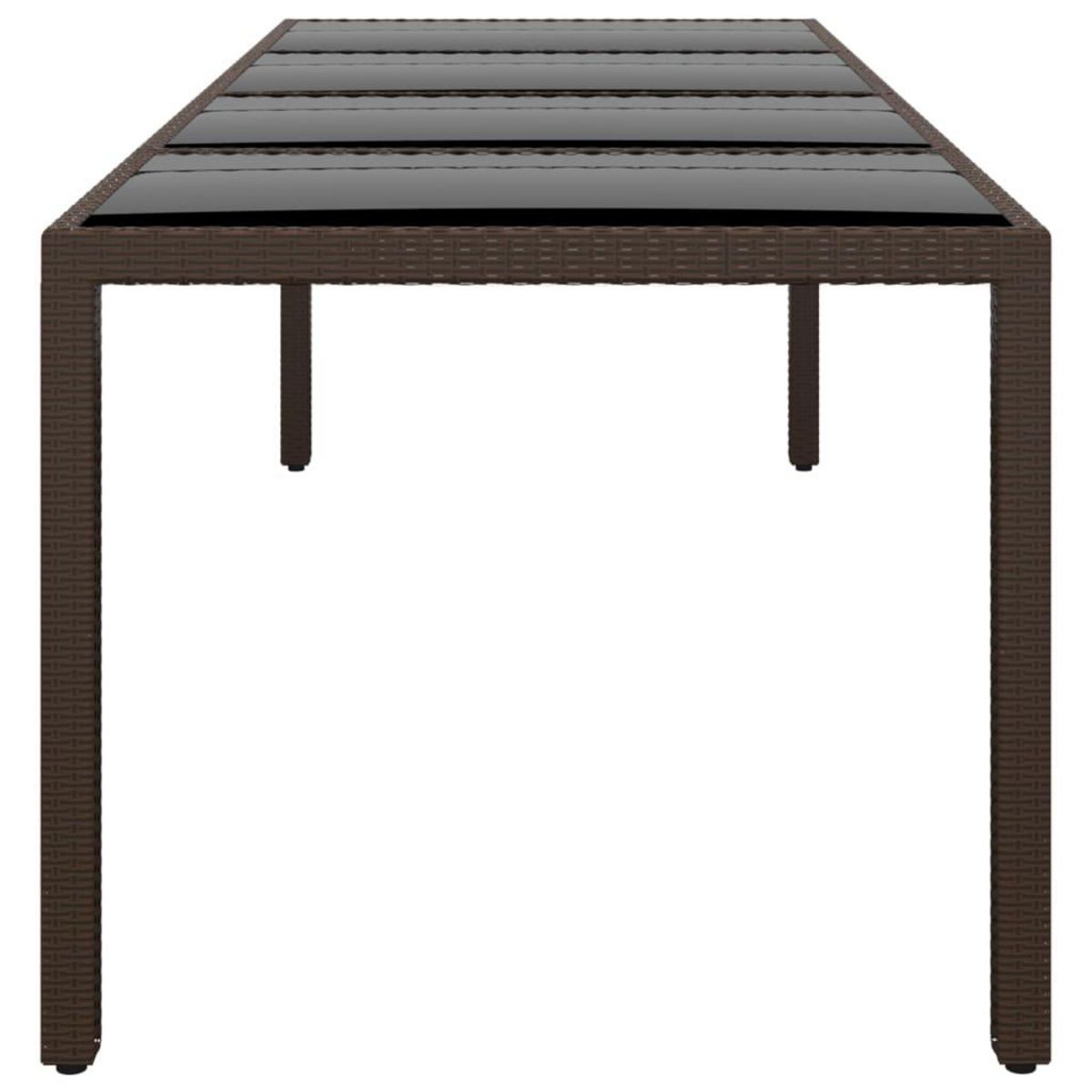 VIDAXL Table de jardin avec dessus en verre marron resine tressee