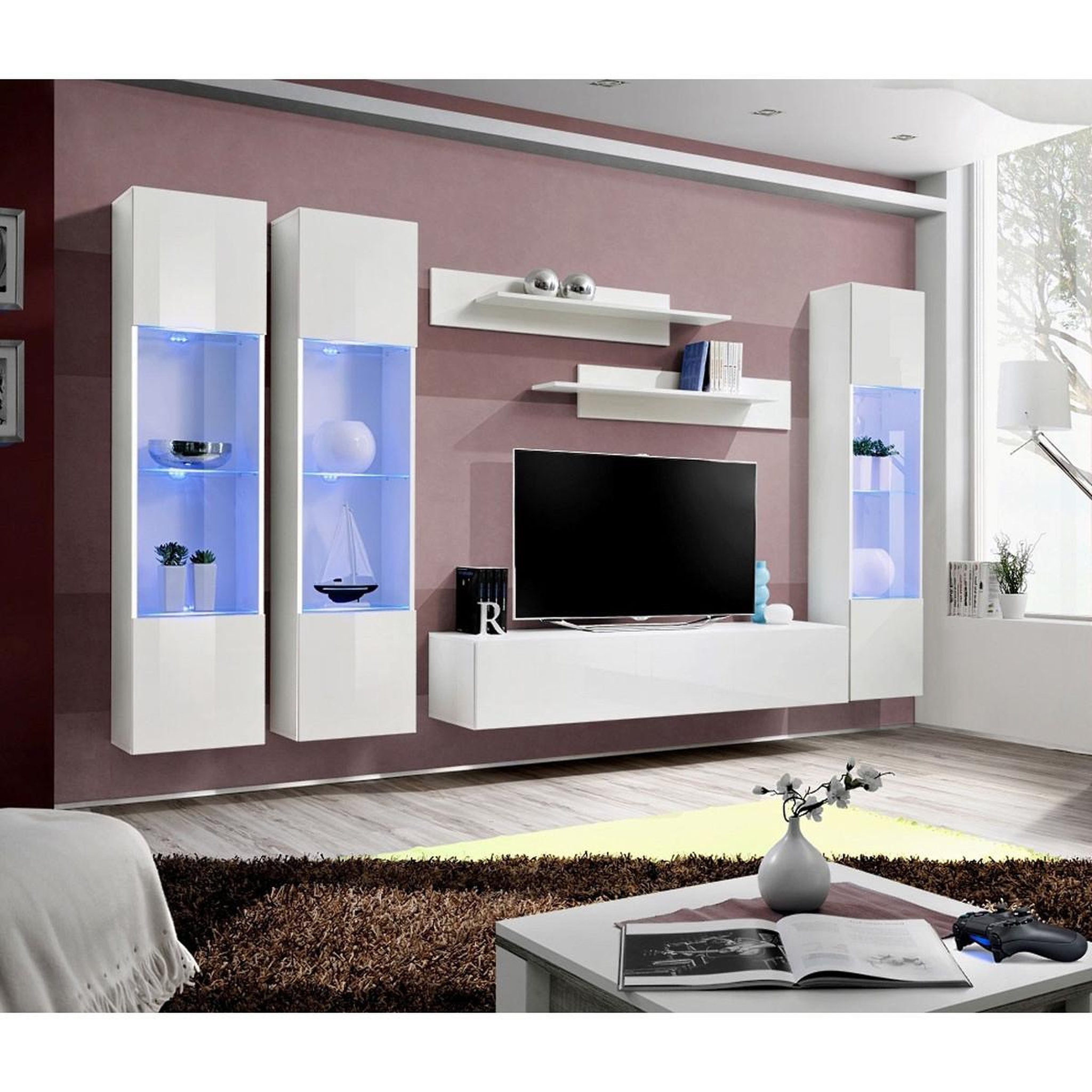 Voir la diapositive 4 : Paris Prix Ensemble meuble tv mural  fly c3  310cm blanc