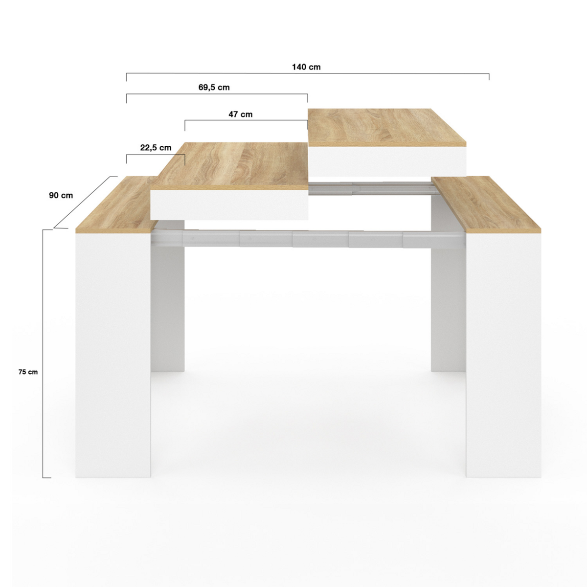 ID MARKET Table console extensible ORLANDO 6 personnes 140 cm bois blanc et façon hêtre