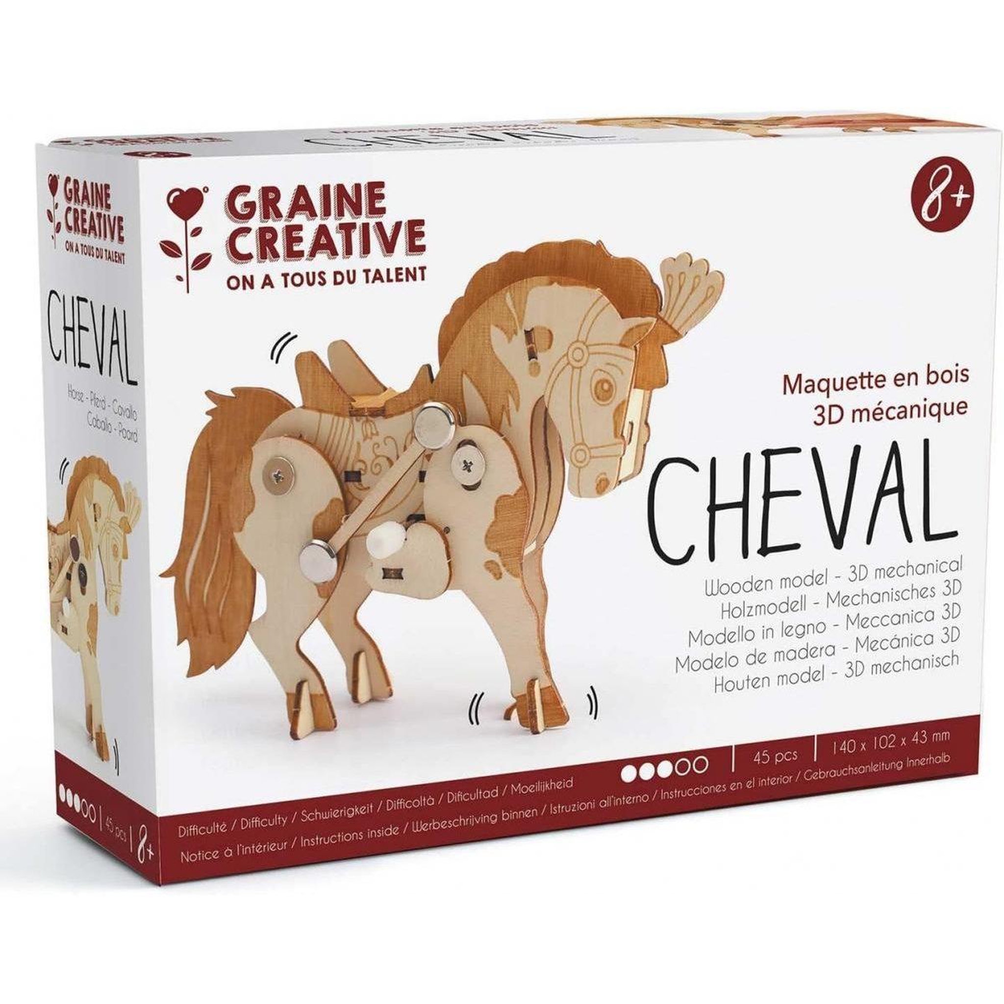 Voir la diapositive 1 : GRAINE CRÉATIVE Cheval - maquette en bois 3d mecanique a assembler