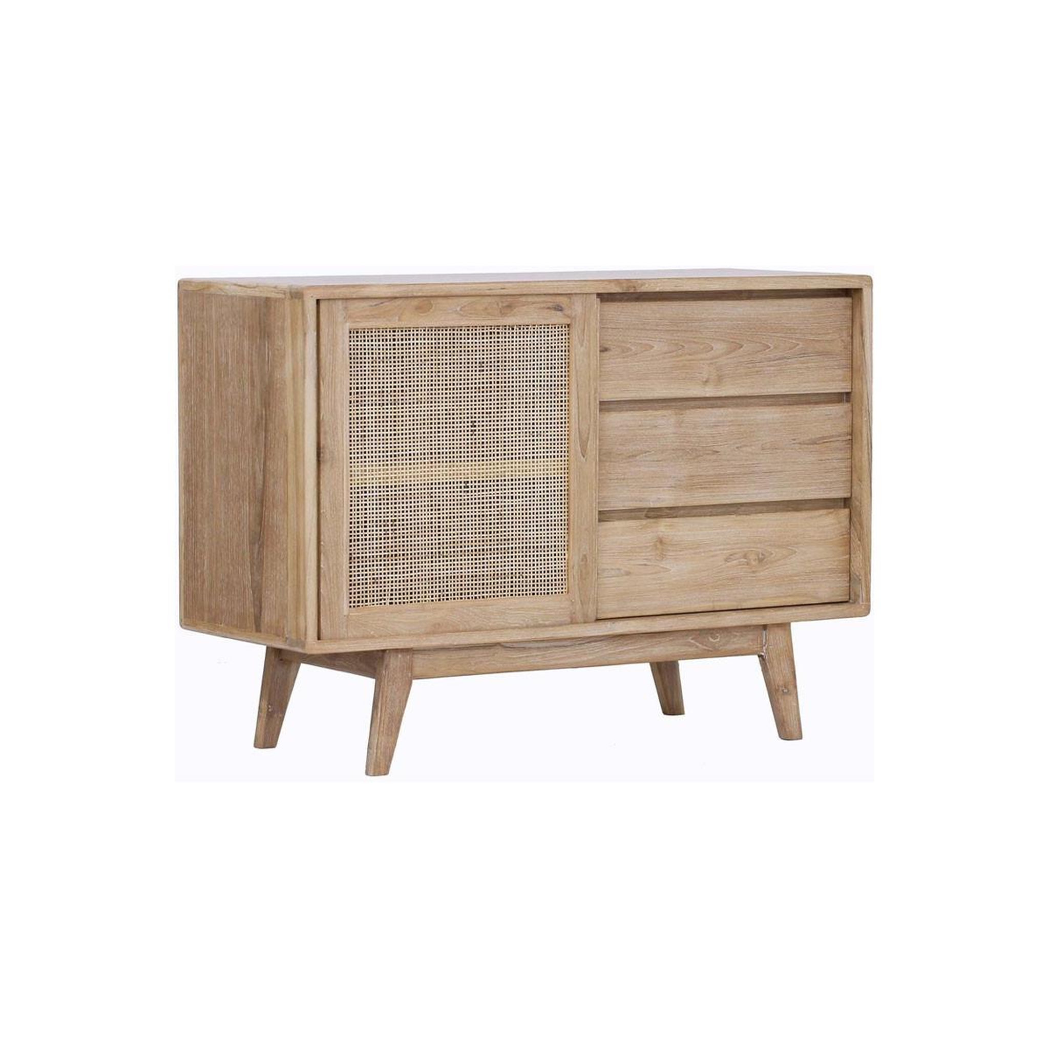Voir la diapositive 1 : Paris Prix Buffet 1 porte & 3 tiroirs en teck  archi  120cm naturel