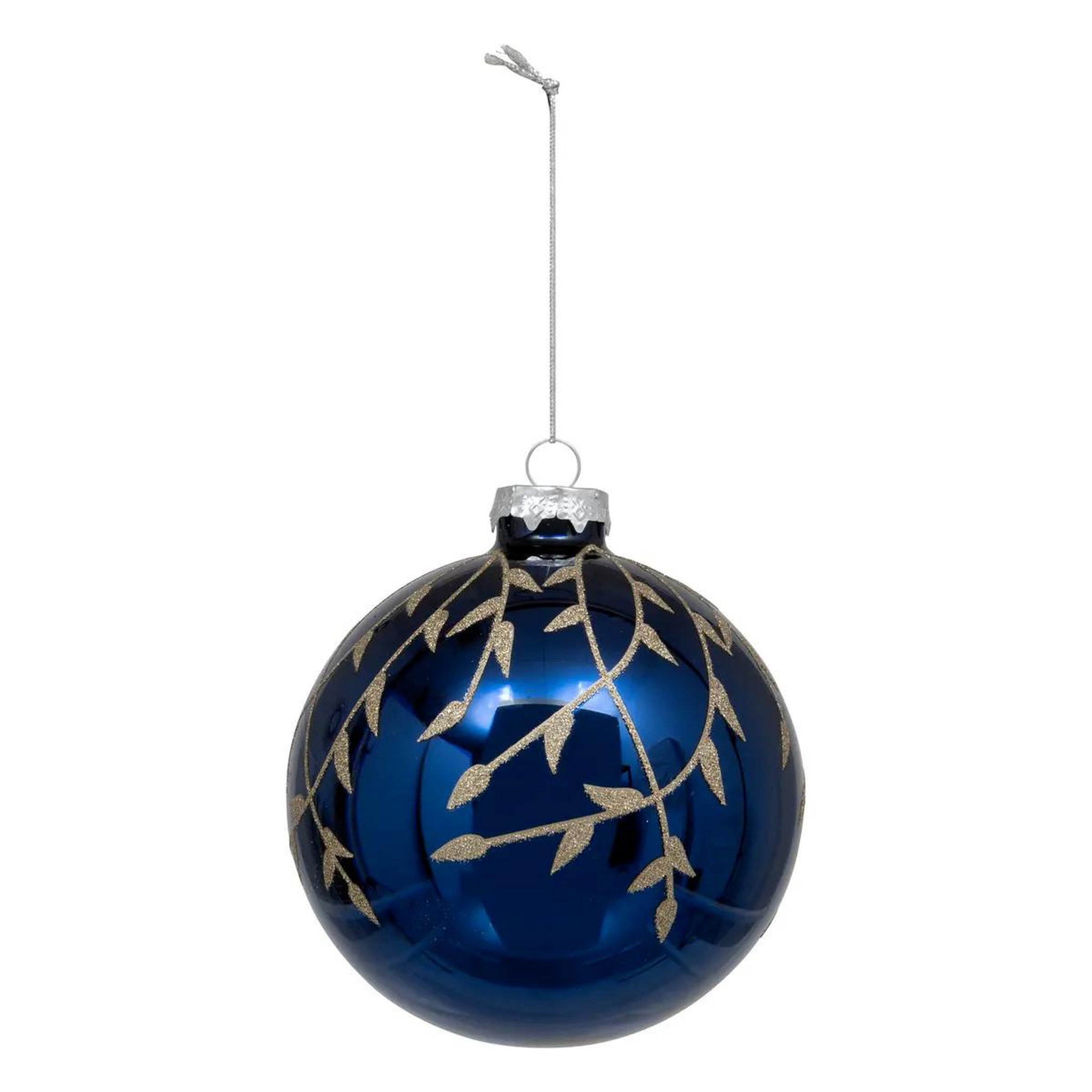 ATMOSPHERA Boule de noël en verre  branche pailletée  10cm bleu