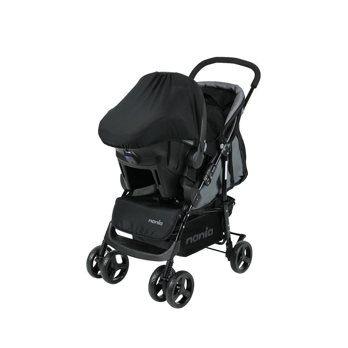 NANIA Poussette duo 2 en 1 TEXAS gris + Siège auto BEONE groupe 0+