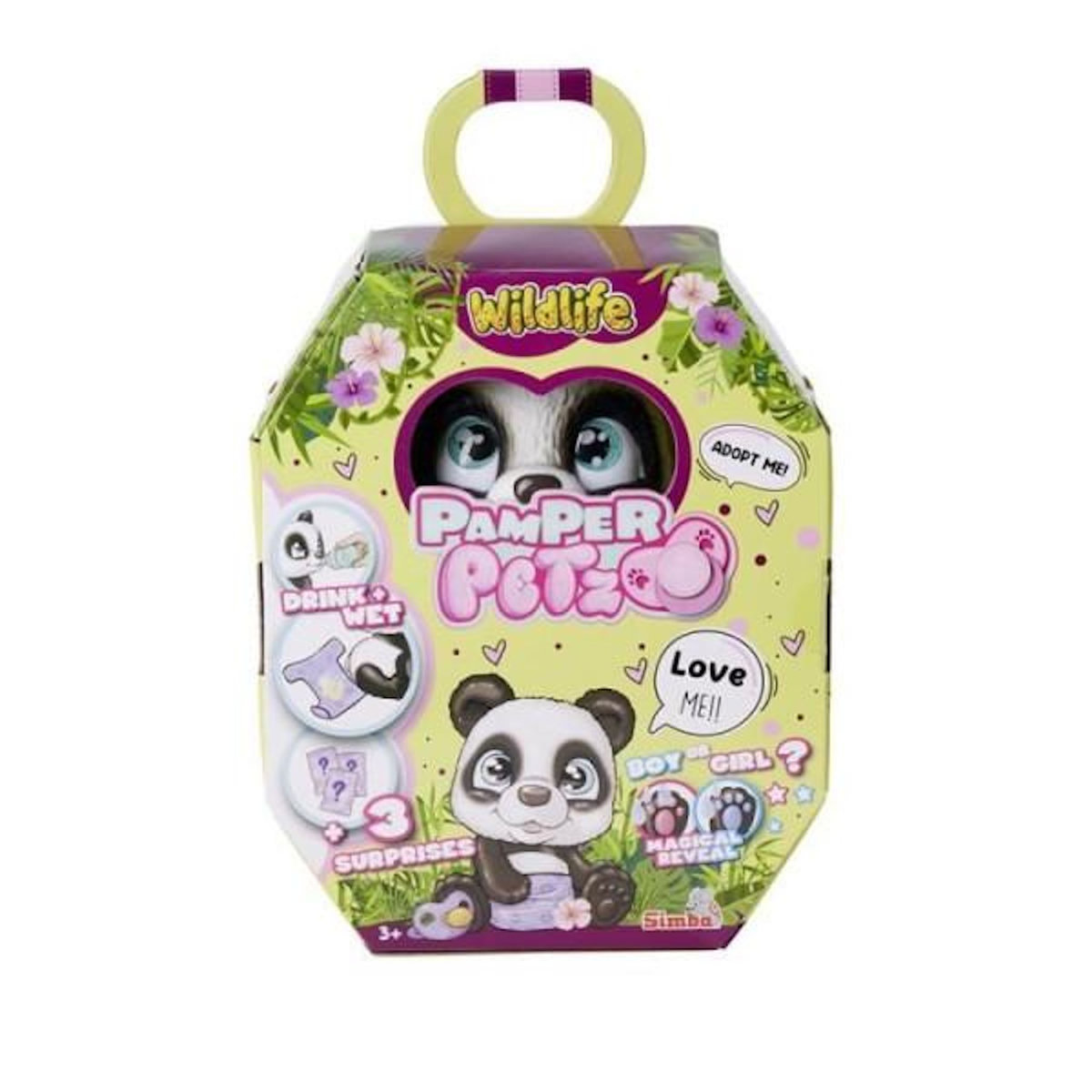 SILVERTORN Smoby - Pamper Petz - Panda a adopter - 4 accessoires - Articulé - Bois et fais pipi - Certificat d'adoption - Des 3 ans