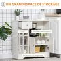Voir la diapositive 4 : HOMCOM Buffet de cuisine meuble de rangement moderne avec porte en verre, tiroir, grande niche et étagères réglables, 80 x 30 x 82 cm, blanc