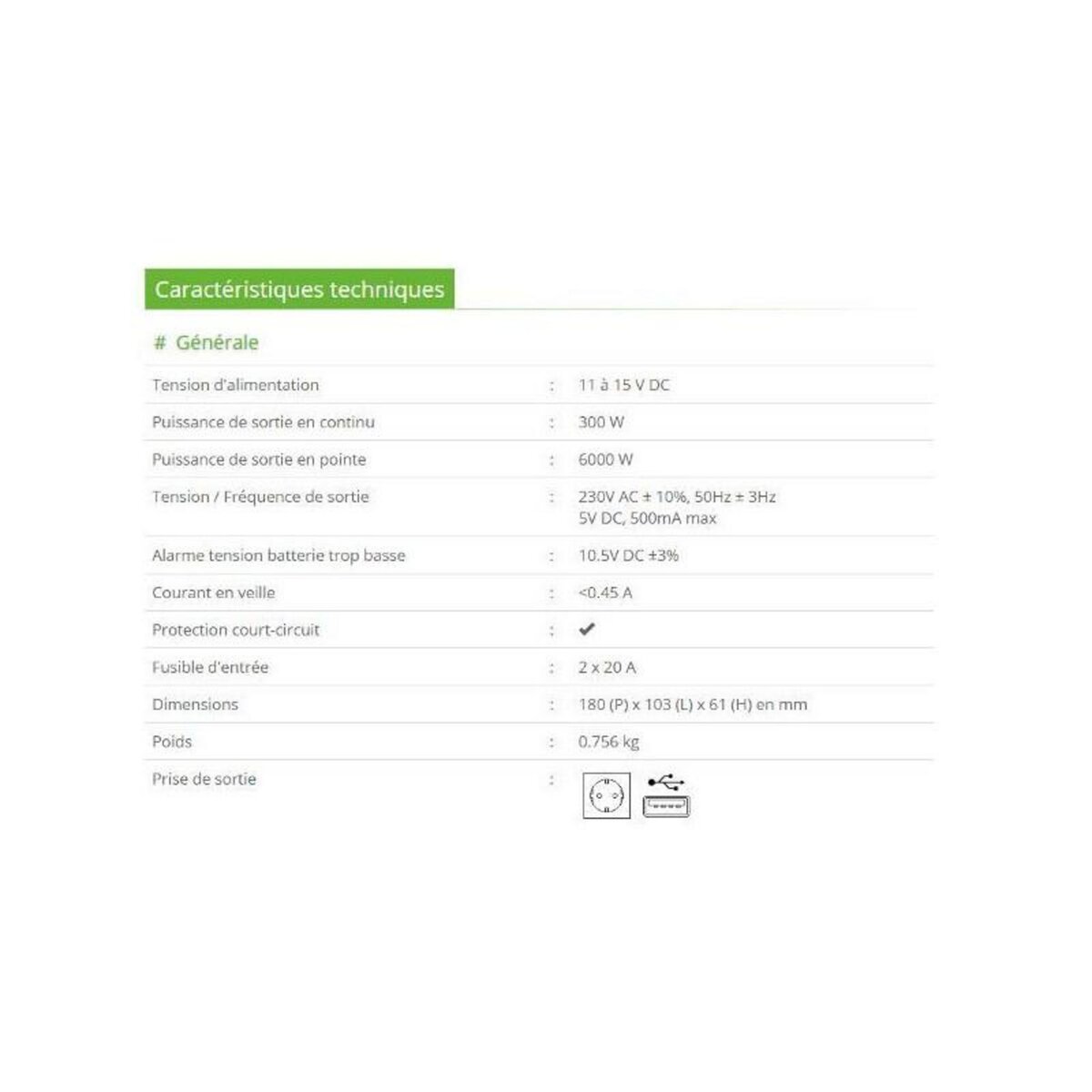 Convertisseur 12/220V 300W Black PRESIDENT ELECTRONICS - ACAL204