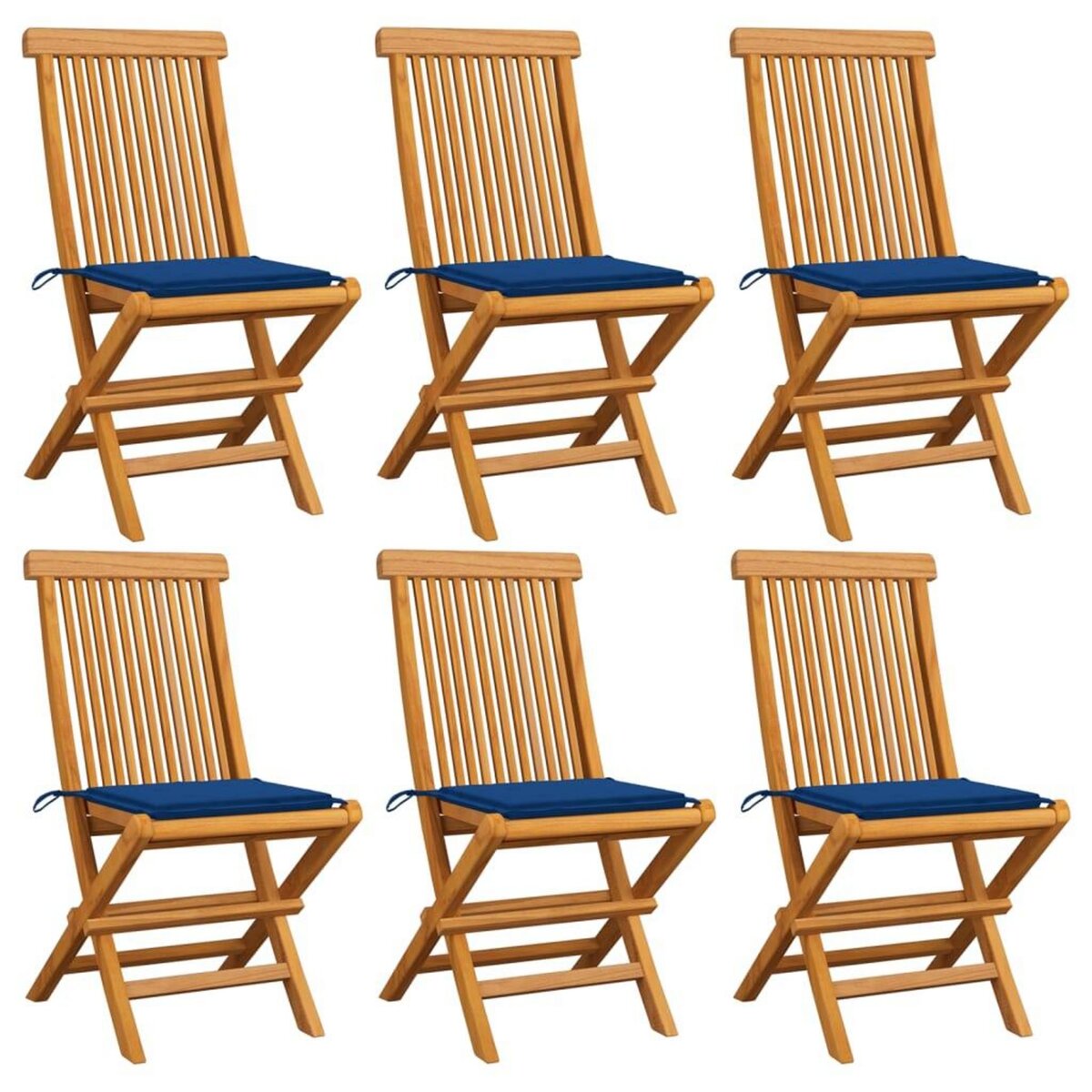 VIDAXL Chaises de jardin avec coussins bleu royal 6 pcs Bois de teck