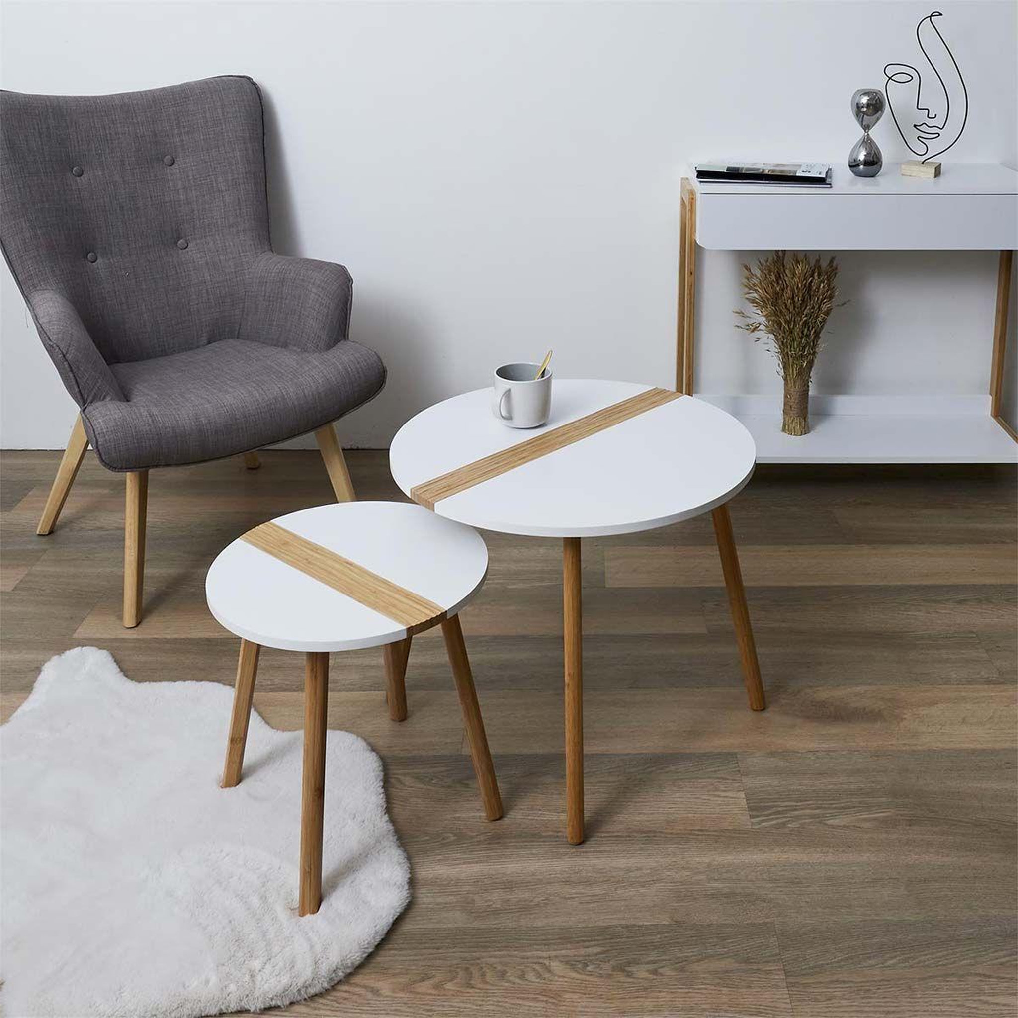 Voir la diapositive 5 : The Home Deco Factory Lot de 2 Tables Gigognes  Relief Bicolore  60cm Blanc