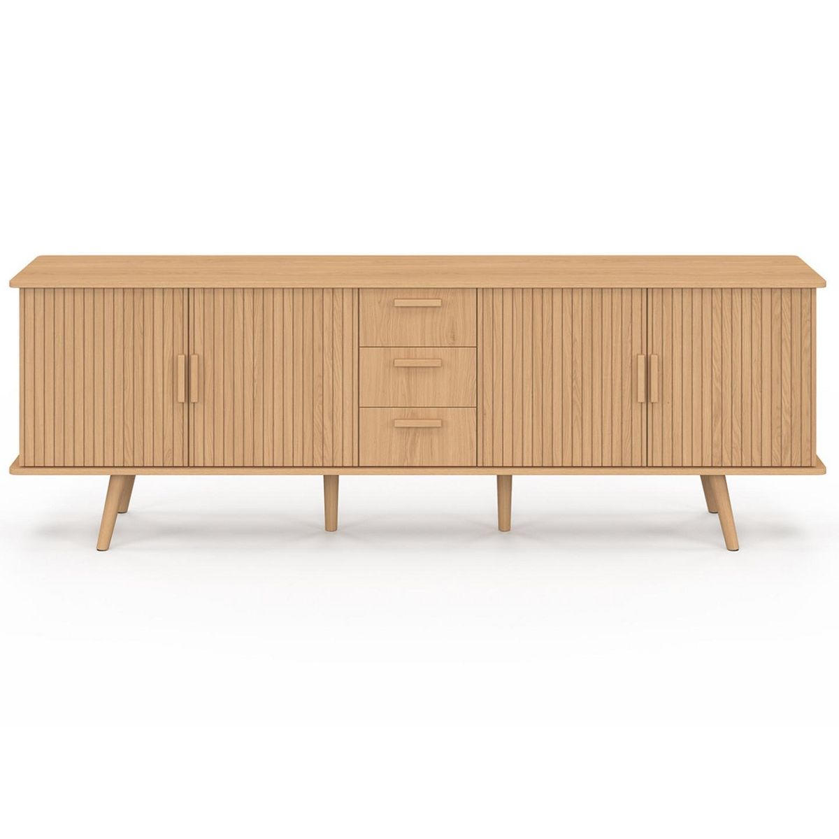 ID MARKET Buffet 180 cm JULIETTE XXL 4 portes et 3 tiroirs effet lattes tasseau bois