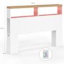 Voir la diapositive 5 : ID MARKET Tête de lit sur pied LUNA à LEDS 145 cm avec rangements fermés et niches blanc et plateau effet bois
