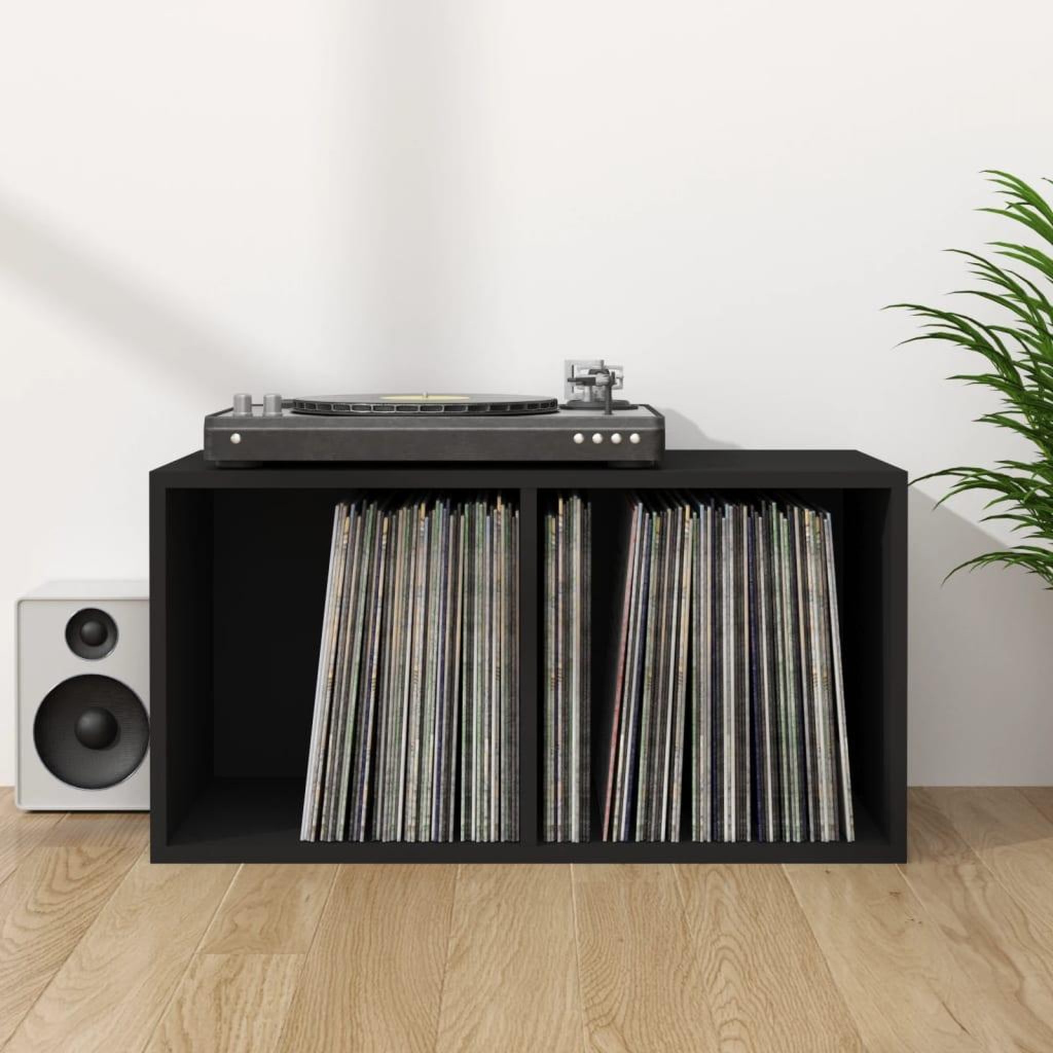 Voir la diapositive 1 : VIDAXL Boîte de rangement de vinyles Noir 71x34x36cm Bois d'ingenierie