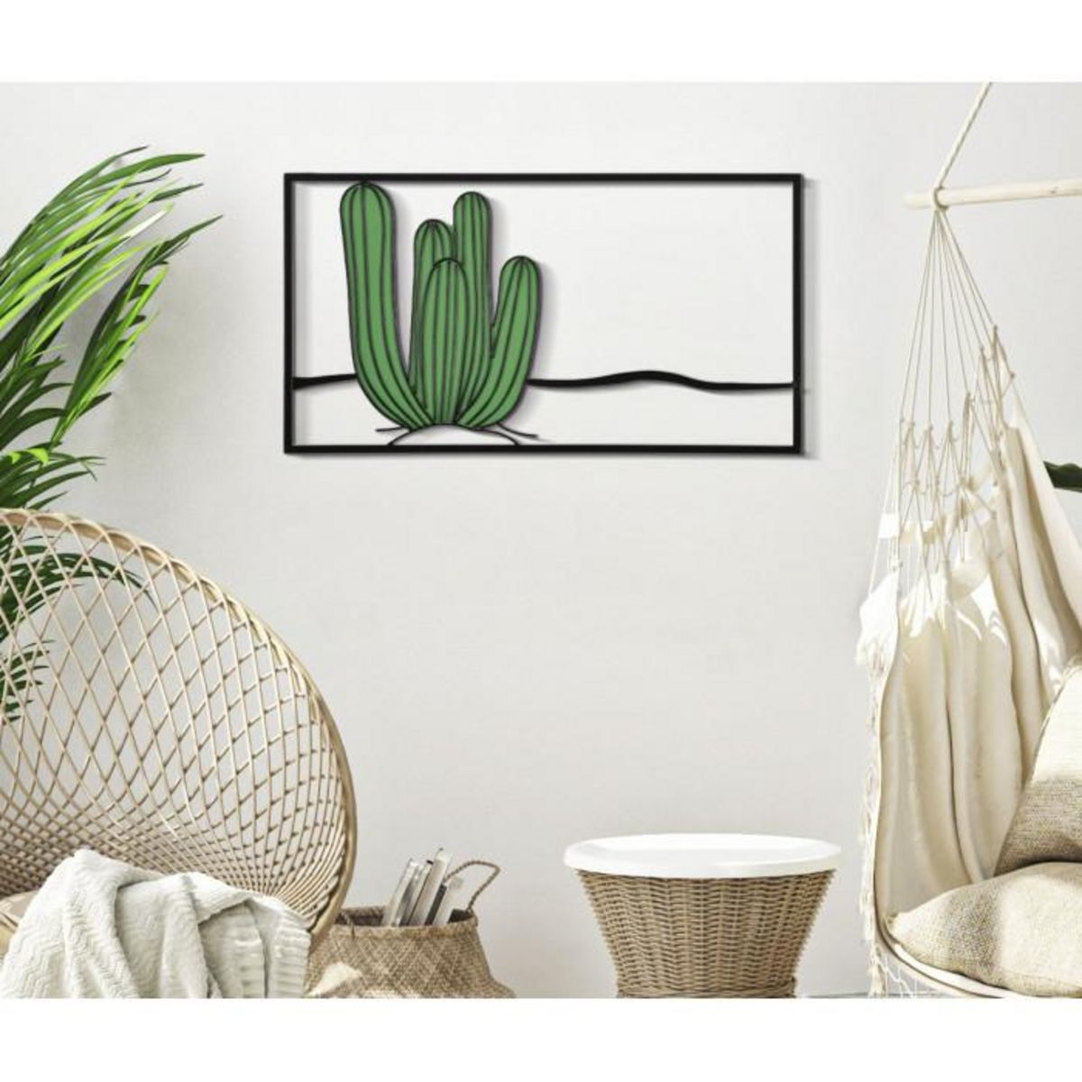 Paris Prix Décoration Murale Encadrée en Métal  Cactus  60cm Vert & Noir