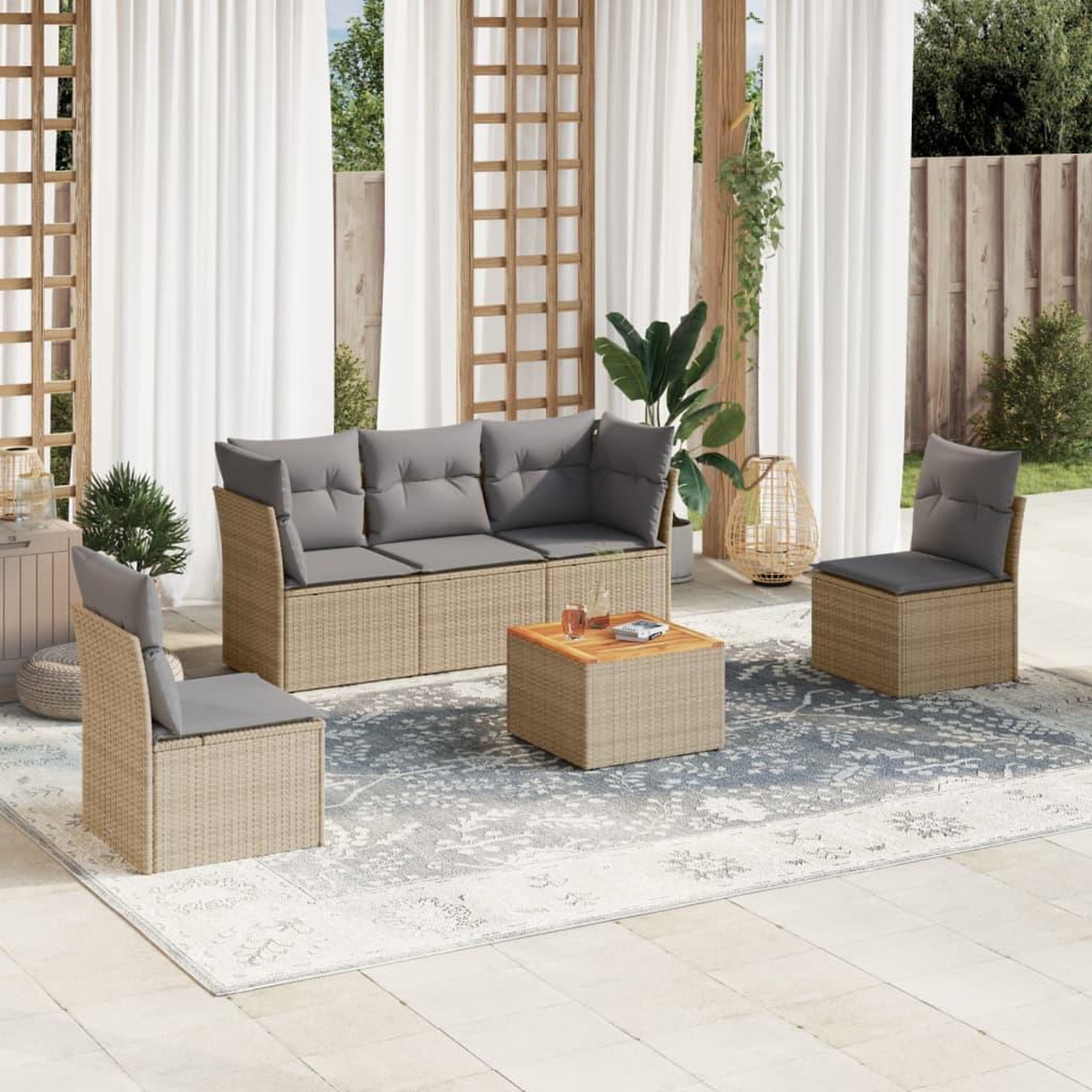 VIDAXL Salon de jardin avec coussins 6pcs melange beige resine tressee