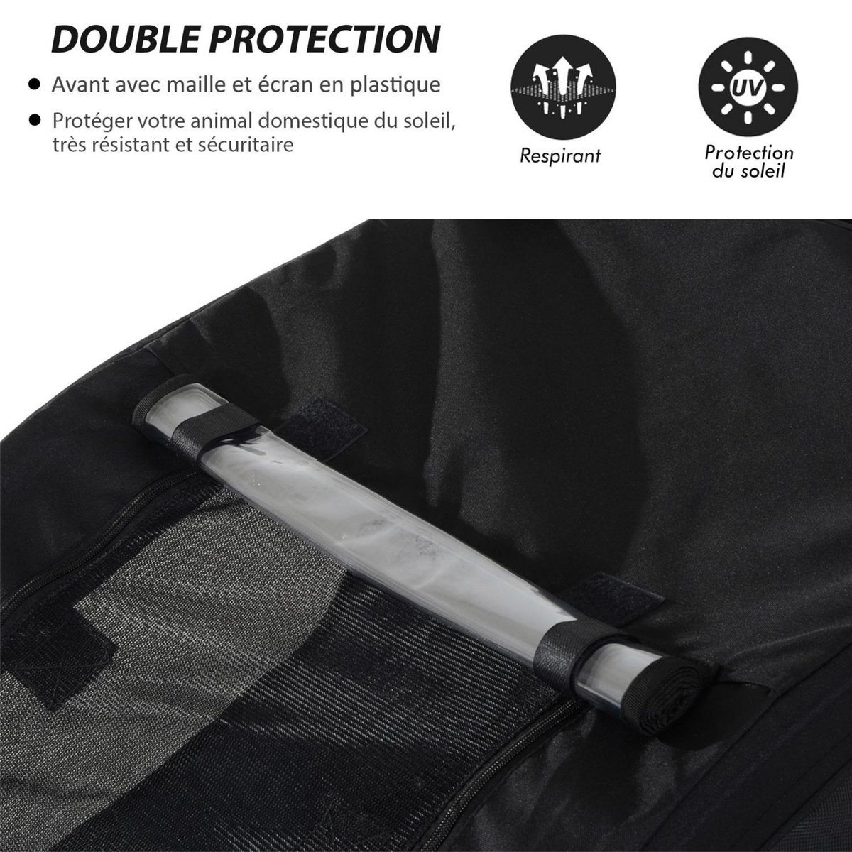 HOMCOM Remorque velo pour chien animaux avec drapeau et 8 reflecteurs blanc et noir