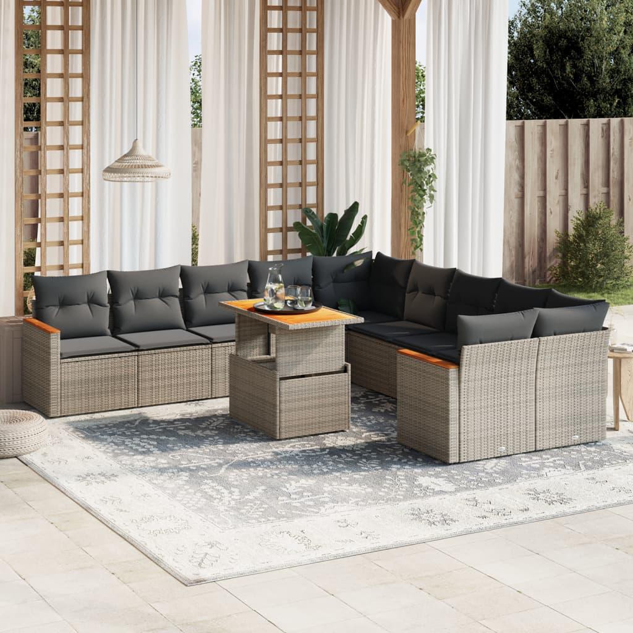 VIDAXL Salon de jardin 11 pcs avec coussins gris resine tressee