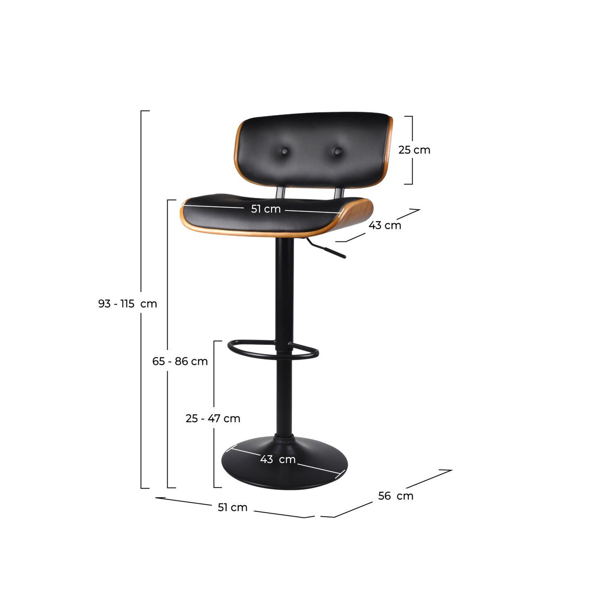 Voir la diapositive 4 : MAISON PAVANE Chaise de bar réglable 65/86 cm en cuir synthétique noir-melchior